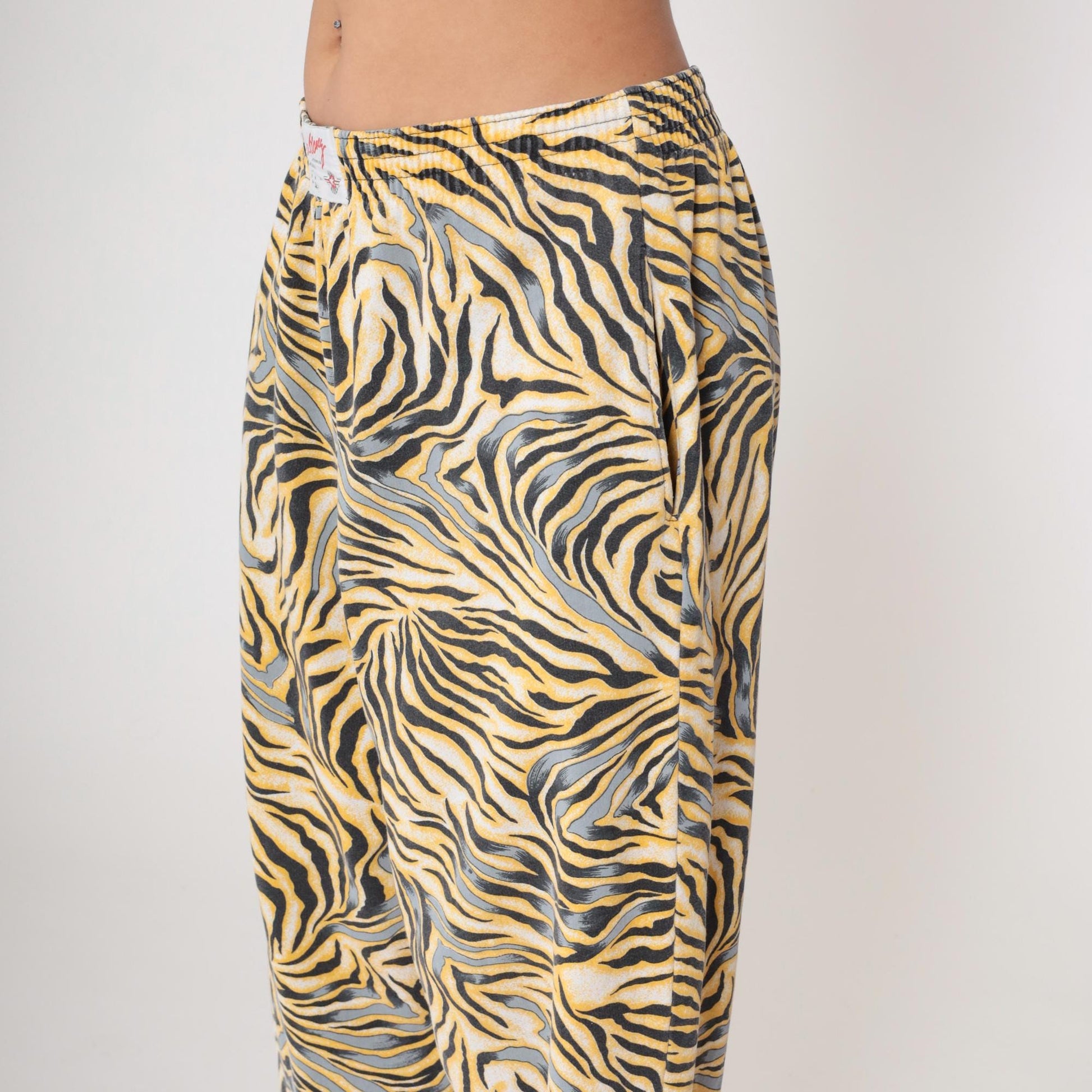 90s Body Bizz Abstract Tiger Print Pants Yellow Gold Black Large L