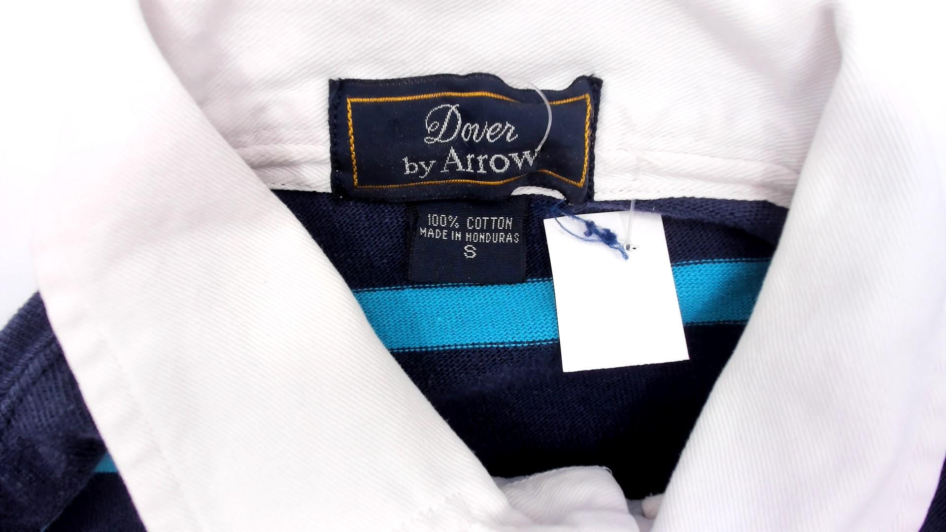 90s Dover by Arrow Rugby Polo Navy Pink Teal Striped Cotton Small