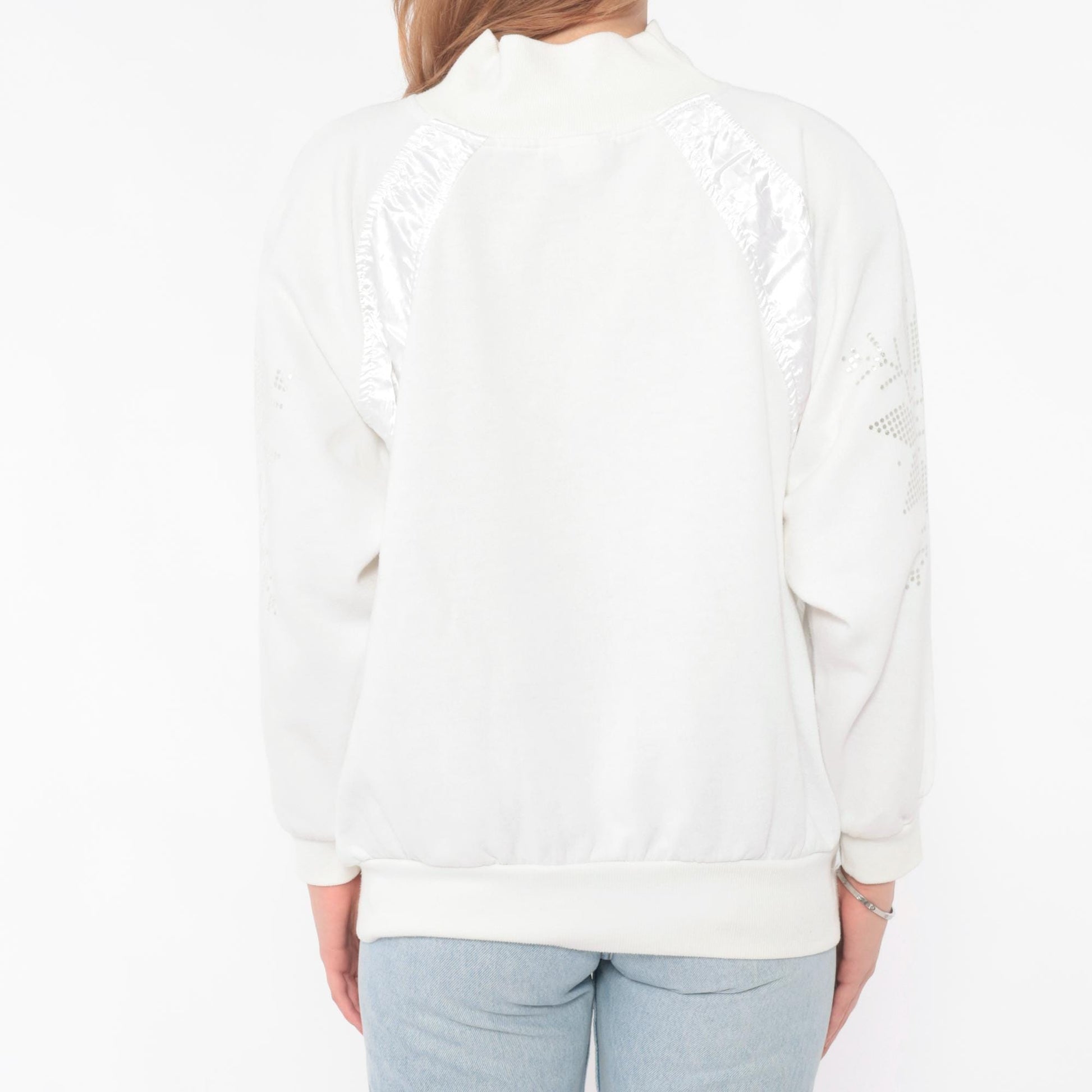 90s Adidas White Rhinestone Snowflake Sweatshirt Satin Panel Medium M
