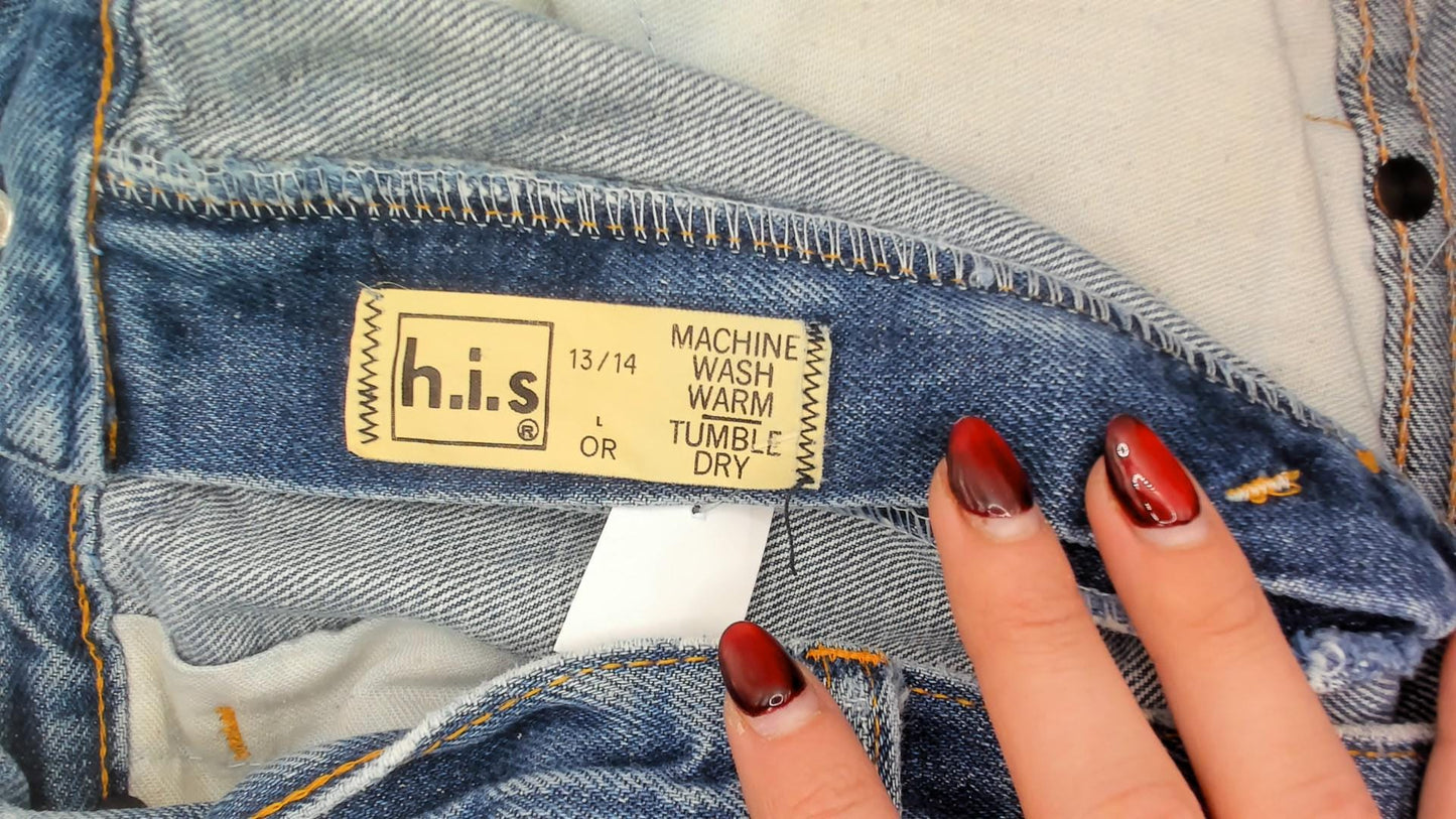 80s H.I.S High Waisted Straight Leg Jeans Medium Blue Orange Stitching Medium