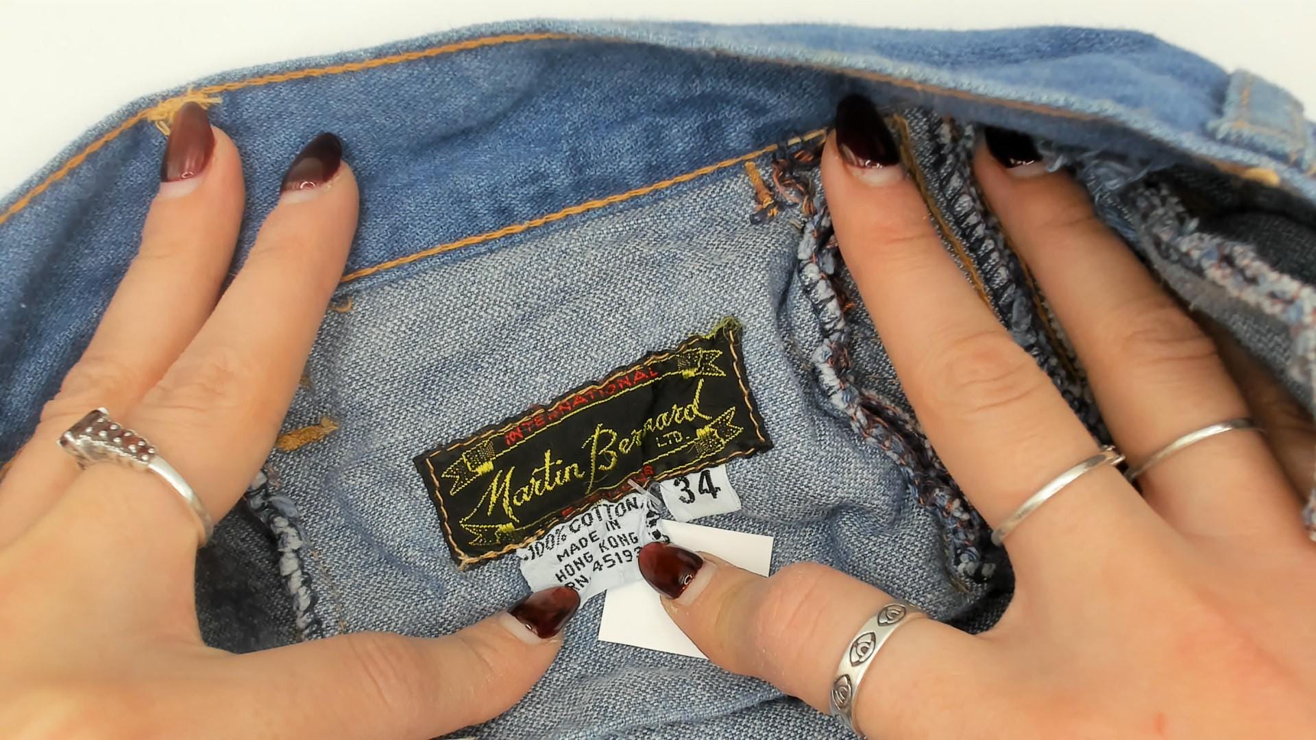 70s Light Blue Denim Bell Bottom Jeans Chevron Seam High Waist Large