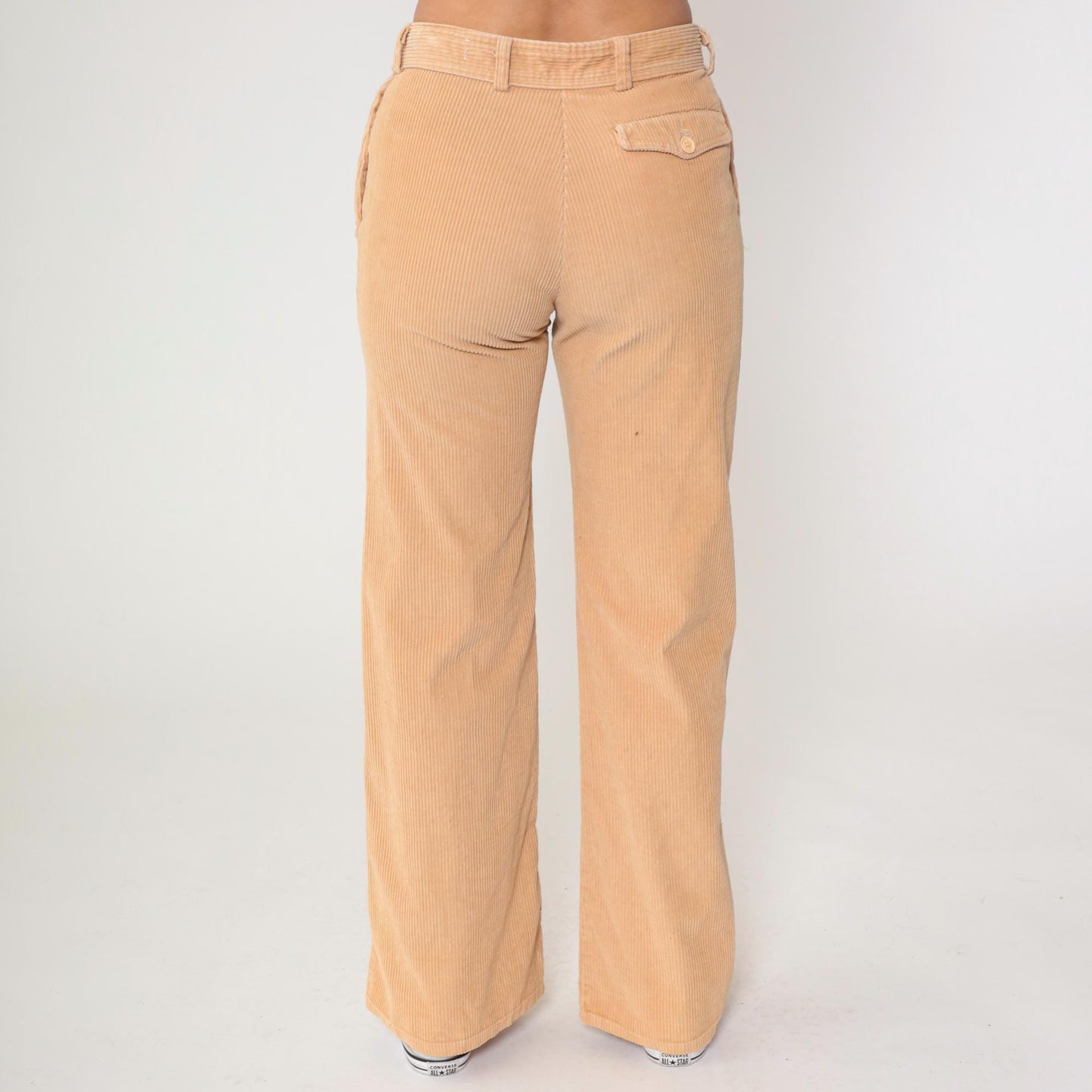 80s A Smile Inc Corduroy Bell Bottom Pants Beige High Waist Small