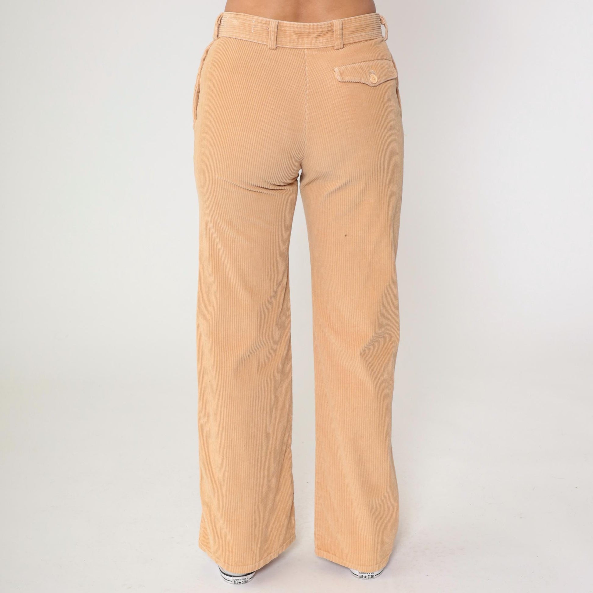 80s A Smile Inc Corduroy Bell Bottom Pants Beige High Waist Small