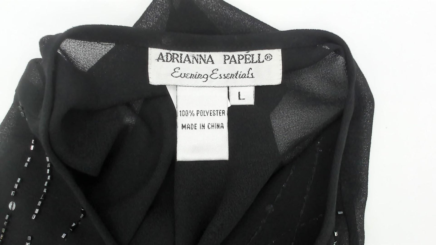 90s Adrianna Papell Black Beaded Blouse Keyhole Neckline Sheer Large L