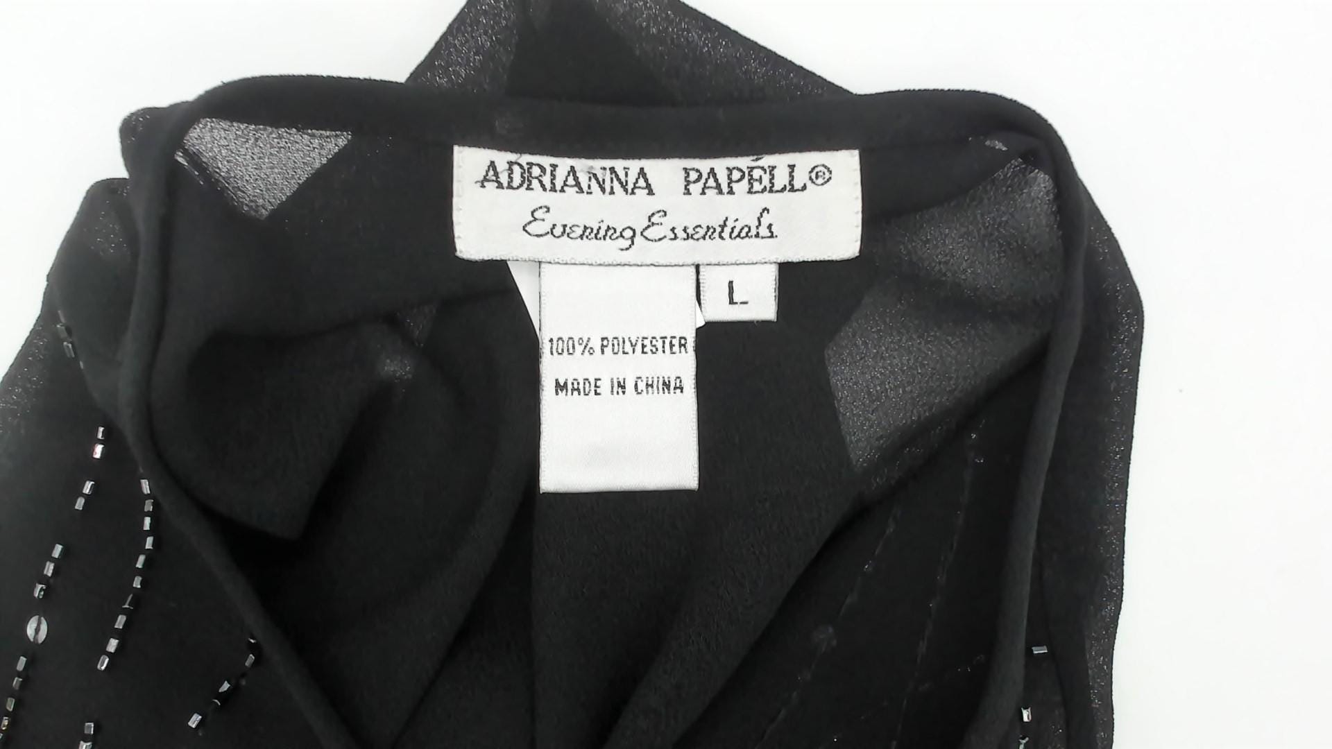 90s Adrianna Papell Black Beaded Blouse Keyhole Neckline Sheer Large L