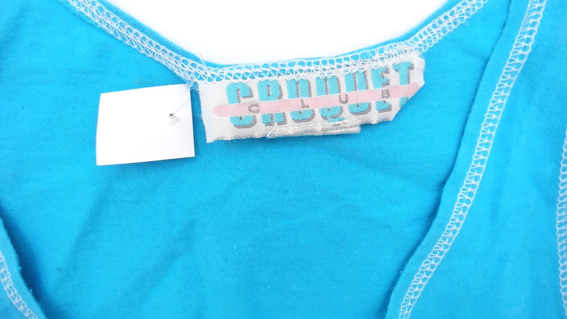 90s Turquoise Crop Tank Top Henley Racerback Cotton Fitted Small S