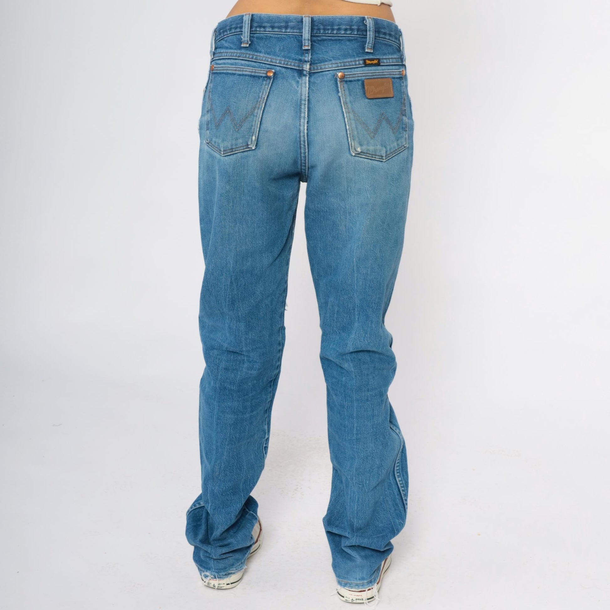 00s Wrangler Distressed Jeans Light Blue Denim Straight Leg Mens 33 Waist