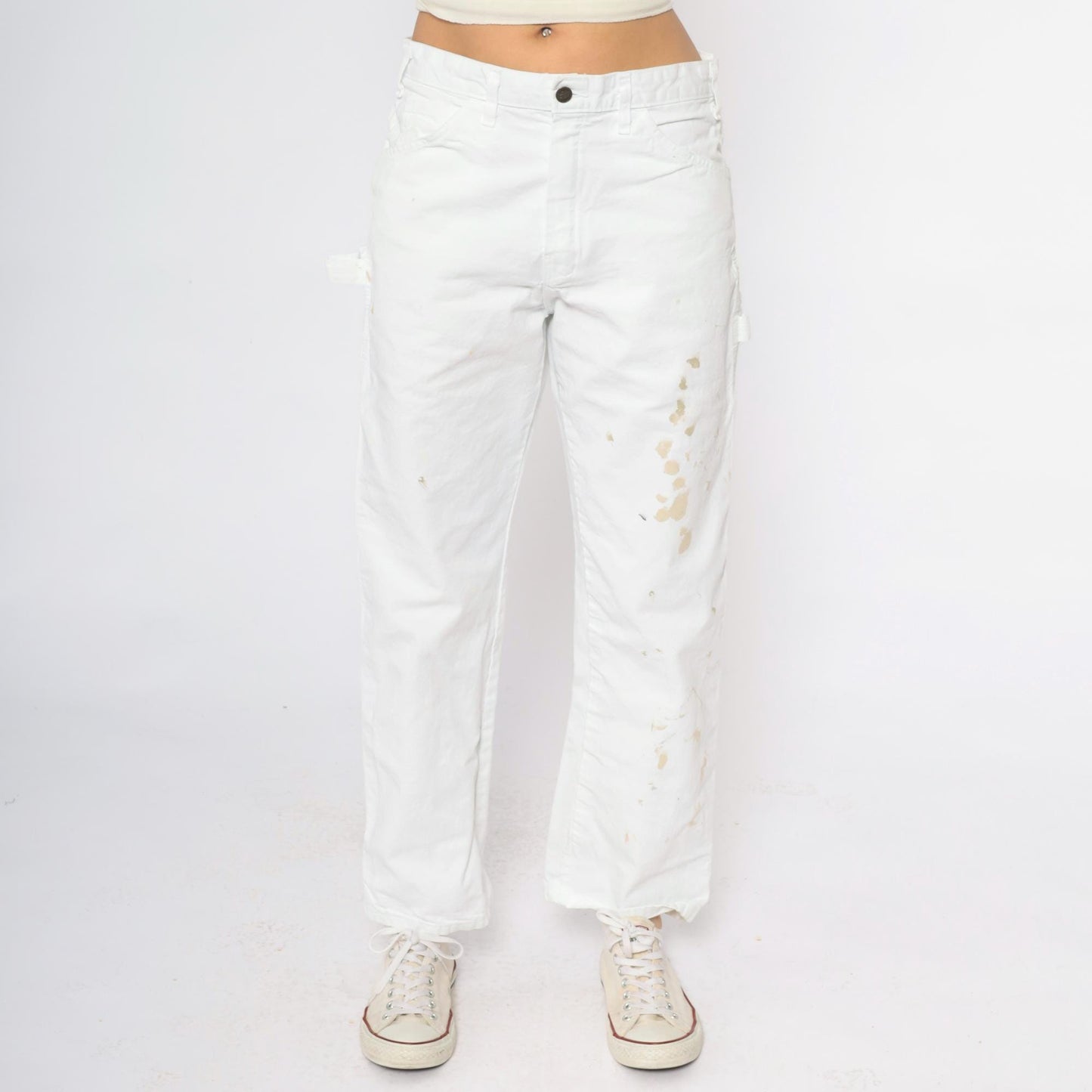 Y2K Dickies White Cargo Pants Distressed Workwear Cotton 32
