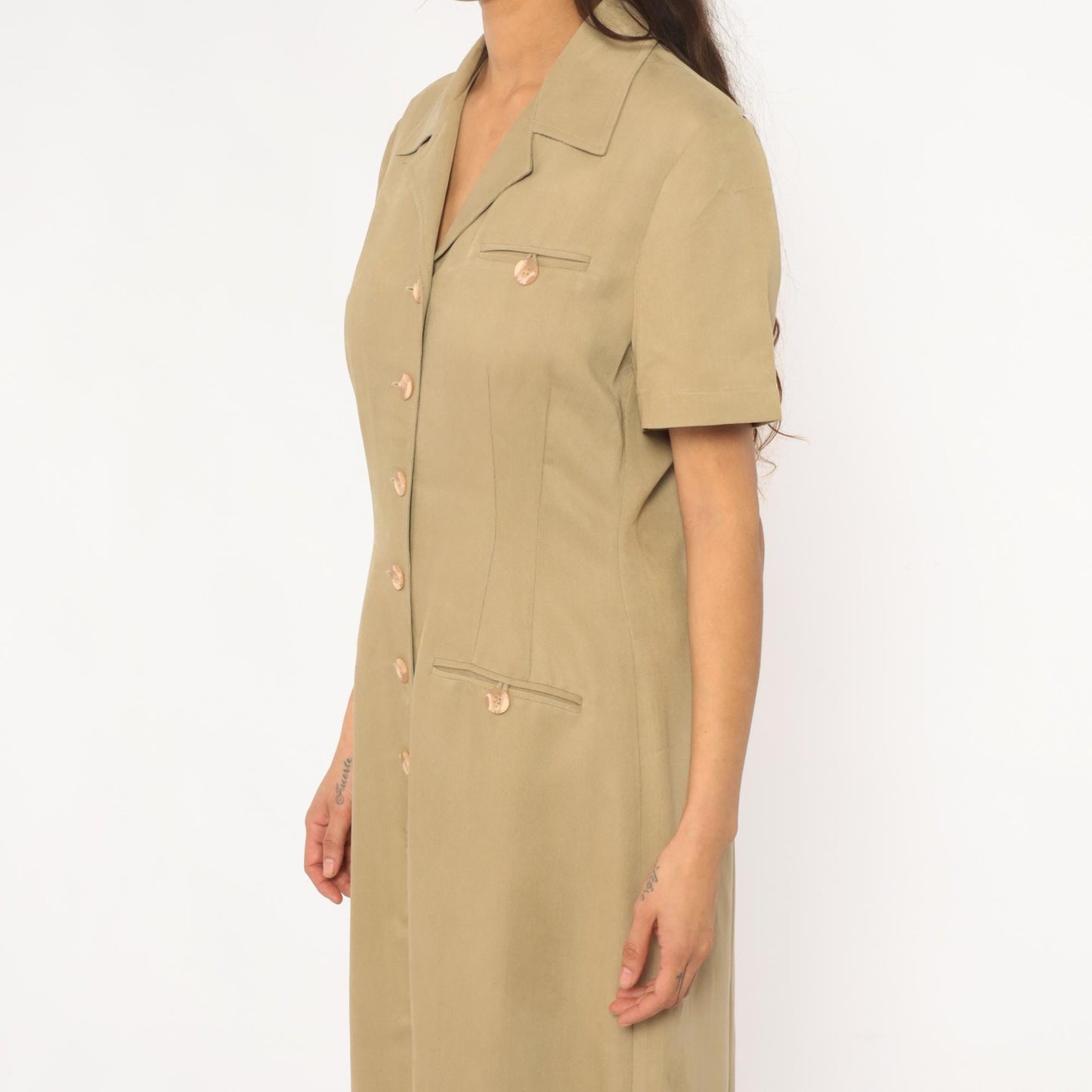 90s Jessica Howard Tan Maxi Shirt Dress Collared Button Front Medium