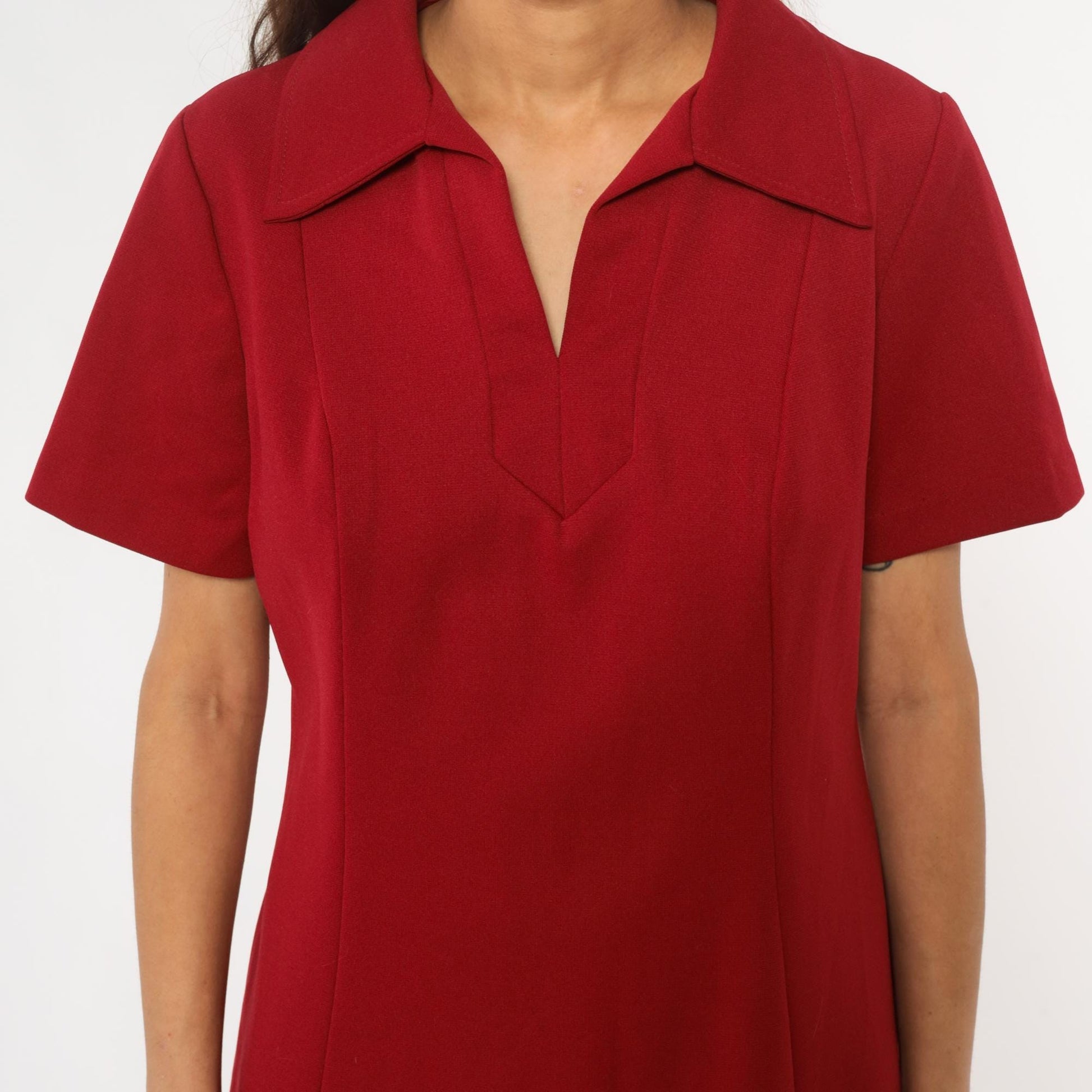 70s Lorac Burgundy Polo Shift Dress Knee-Length Short Sleeve Large L