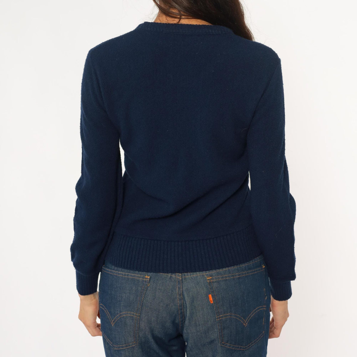 Izod Lacoste Navy Crew Neck Sweater 80s Crocodile Logo Pullover Small