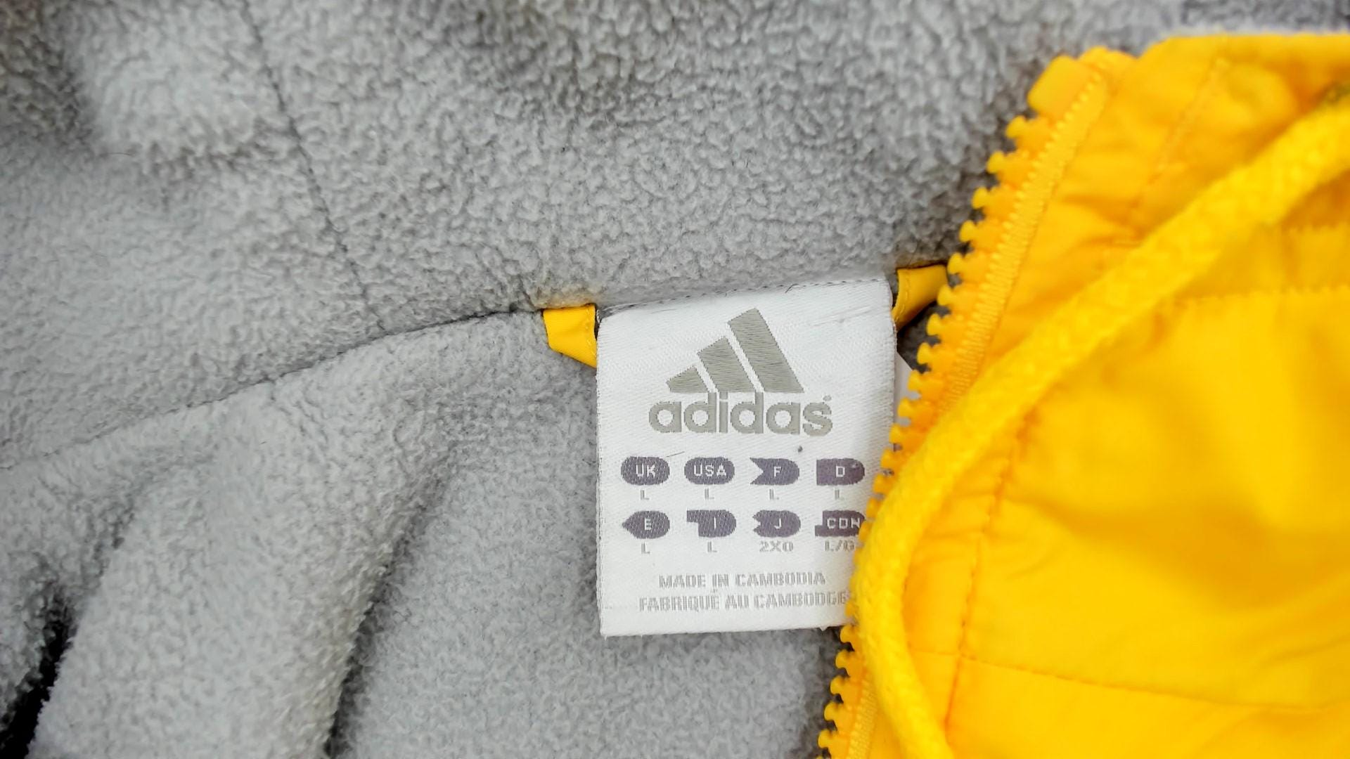 Y2K Adidas Yellow Windbreaker Hooded Jacket Navy Stripe Large L