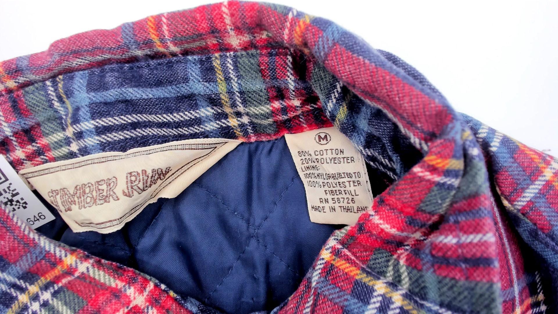 80s Timber Run Plaid Flannel Shirt Navy Red Green Tartan Quilted Medium