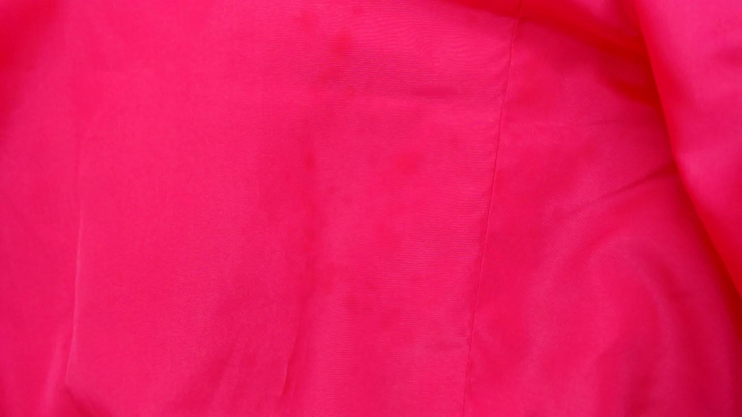 70s Hot Pink Off-Shoulder Puff Sleeve Dress Ruffle Hem Extra Small XS