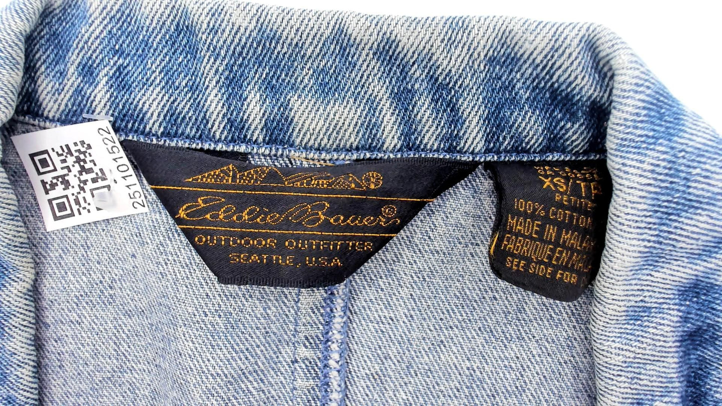 90s Eddie Bauer Denim Blazer Blue Jean Jacket Notched Collar Extra Small XS