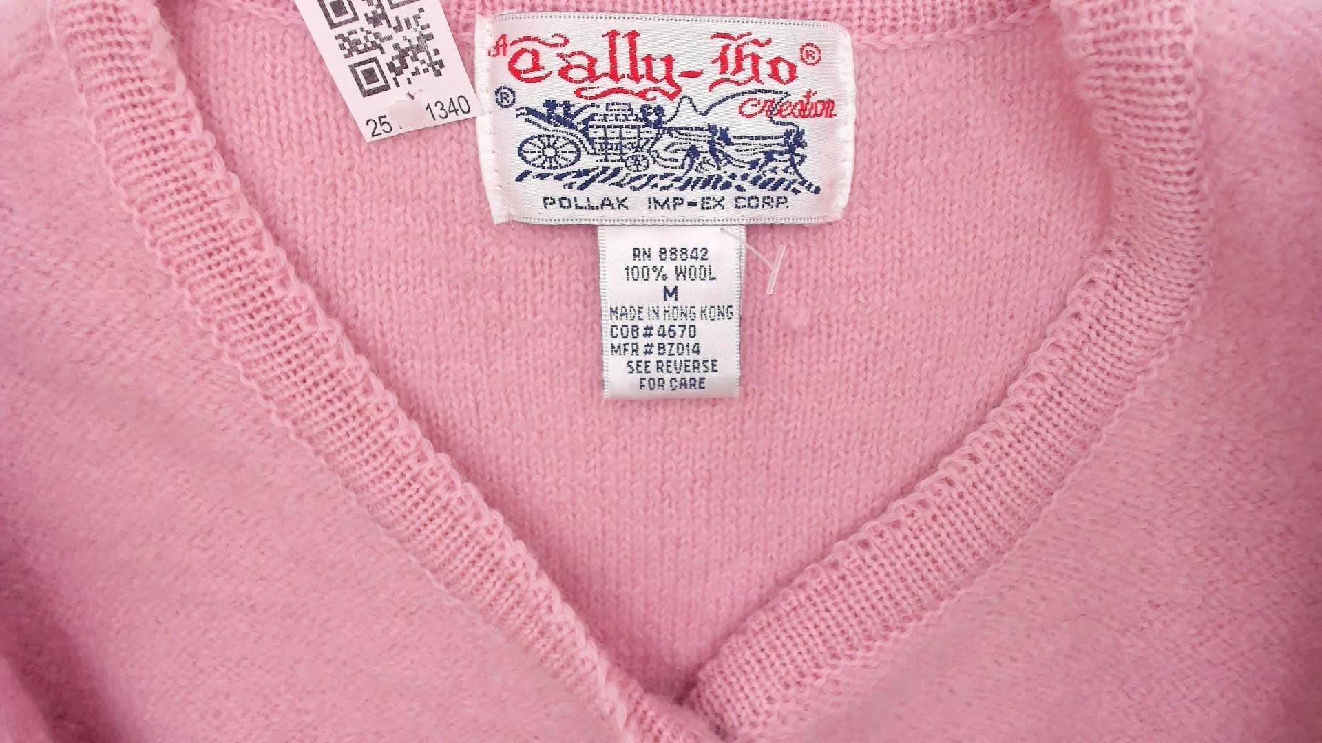 70s Tally Ho Wool Cardigan Pink V-Neck Button Front Medium