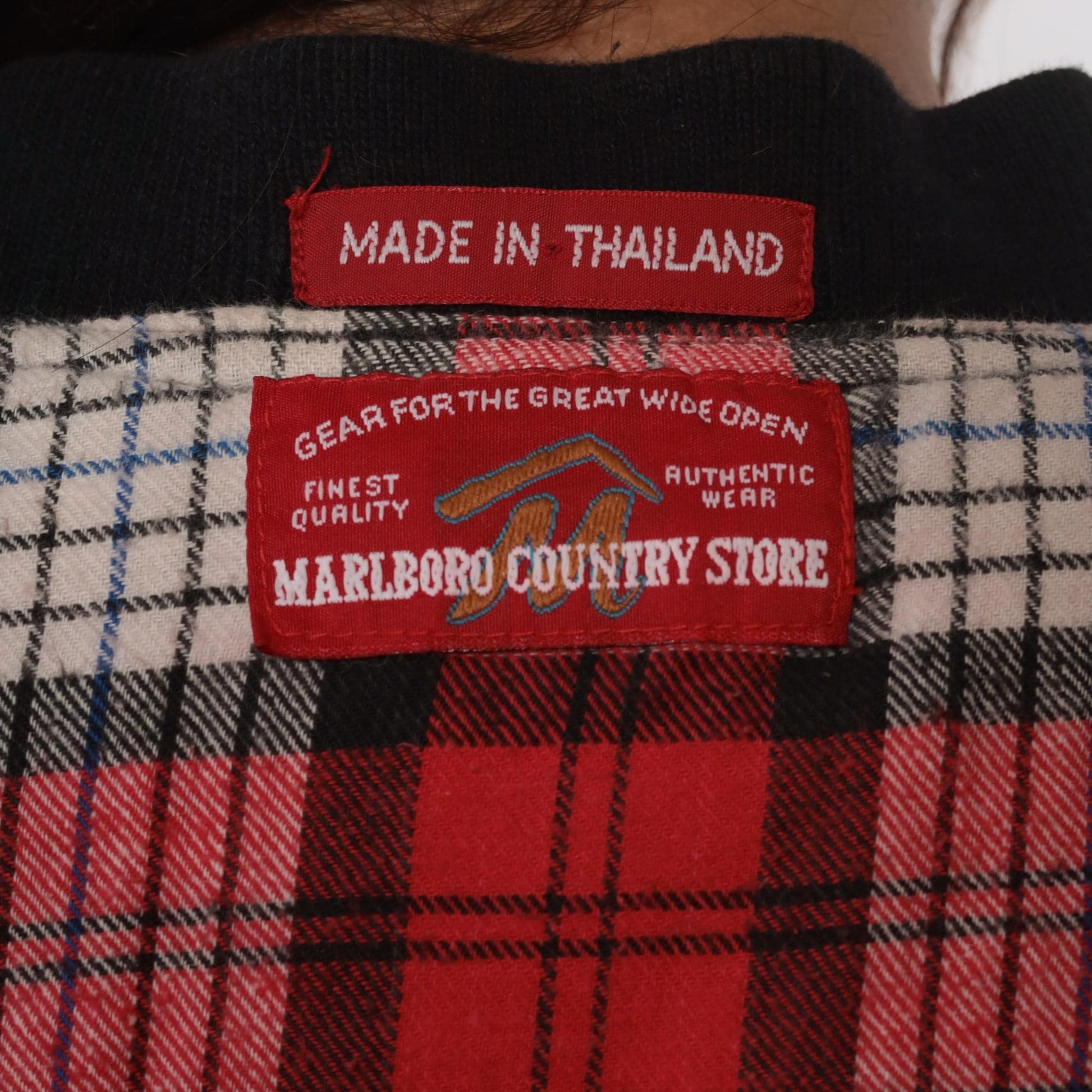 90s Marlboro Country Store Reversible Vest Black Plaid Cotton Large L