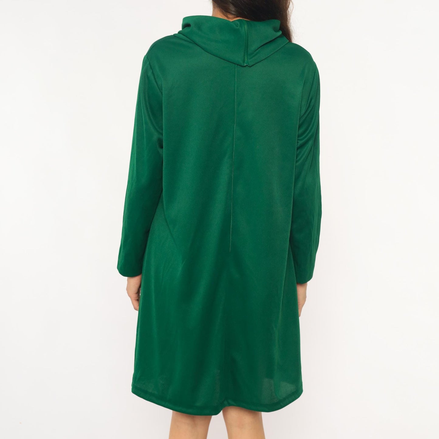 70s Sears Green Velvet Cowl Neck Dress Chevron Knee-Length Extra Large