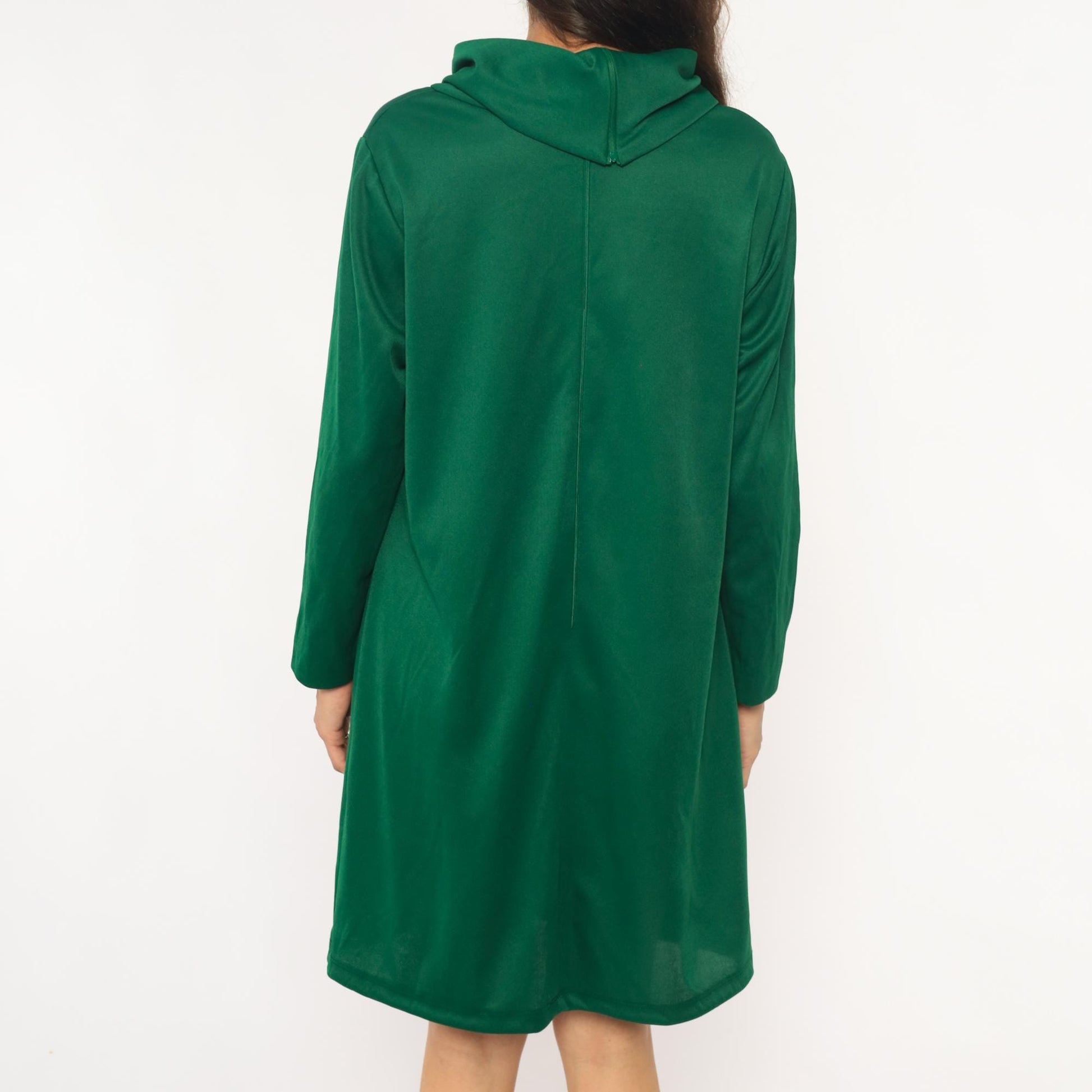 70s Sears Green Velvet Cowl Neck Dress Chevron Knee-Length Extra Large