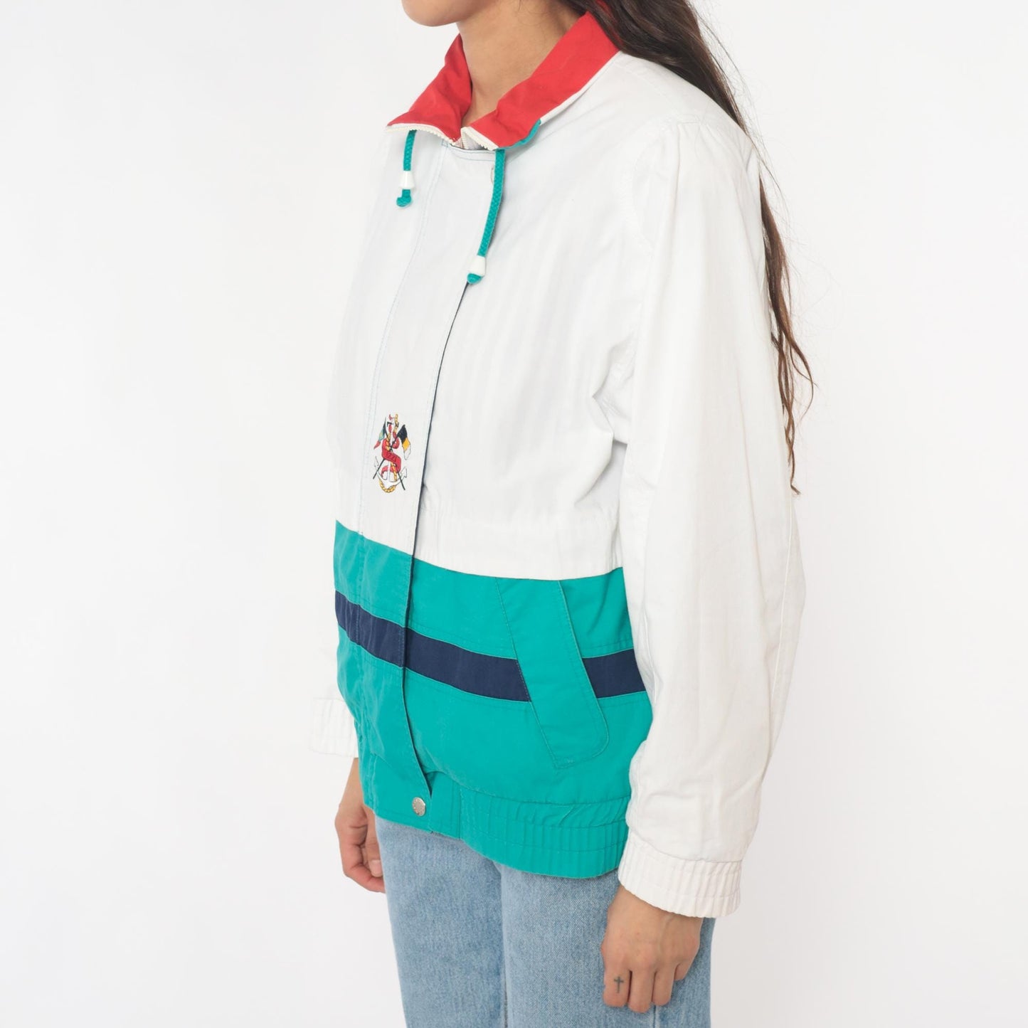 90s Izzi Spirit Colorblock Windbreaker White Teal Navy Small