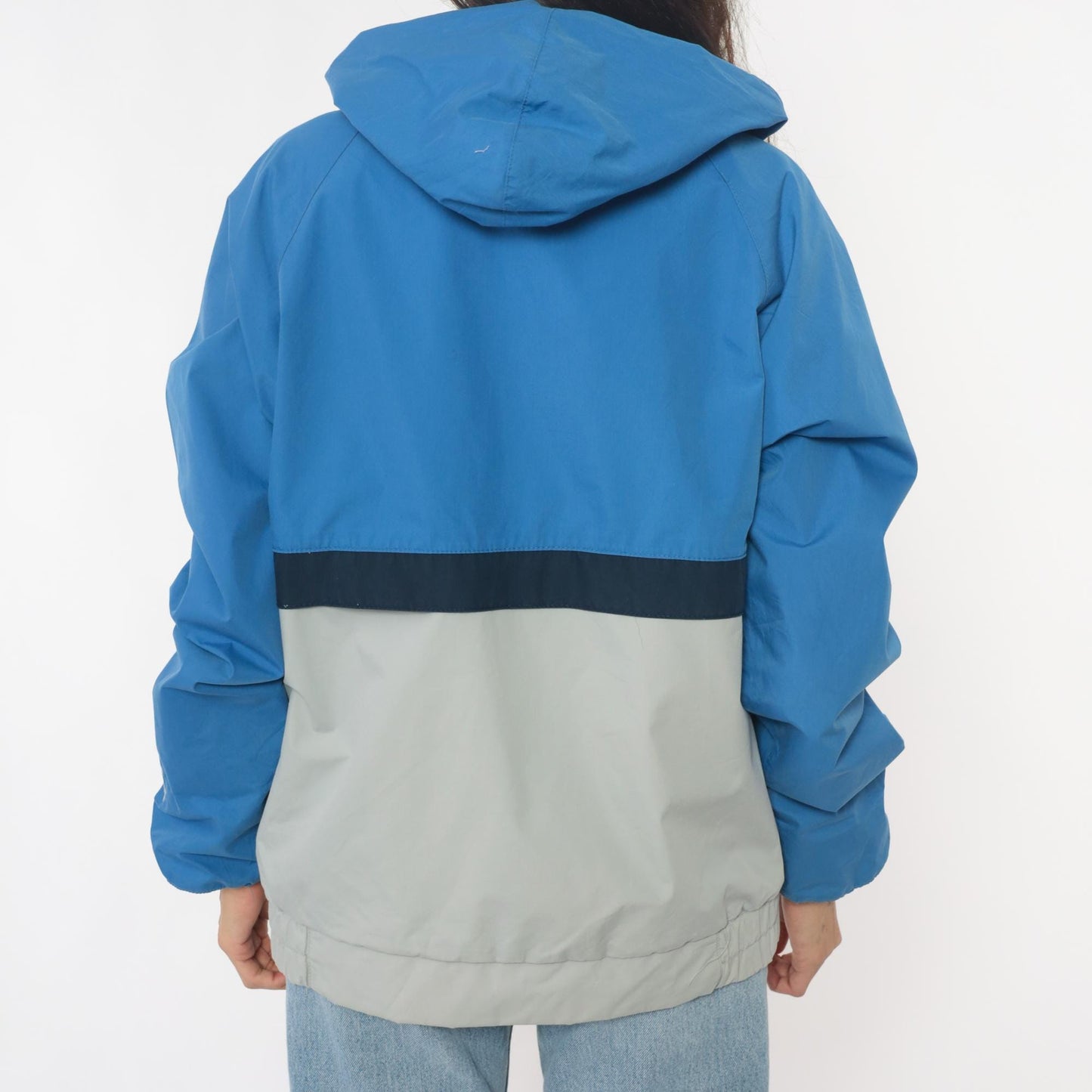 90s Nils Colorblock Hooded Windbreaker Jacket Blue Navy Cream Medium