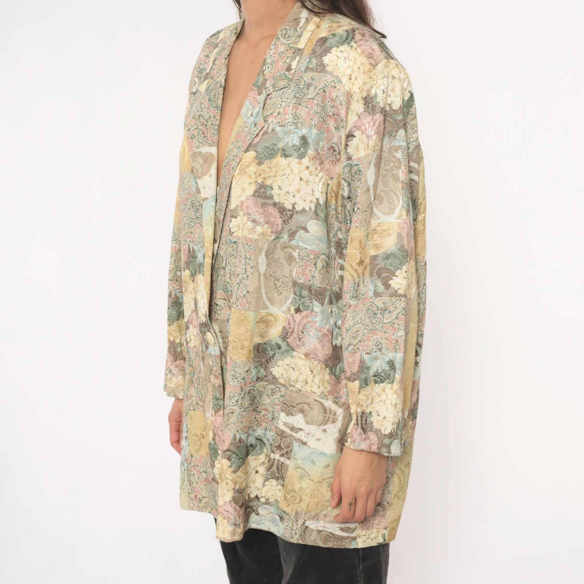 90s Melissa Robyn Floral Paisley Open Blazer Cream Multi Medium