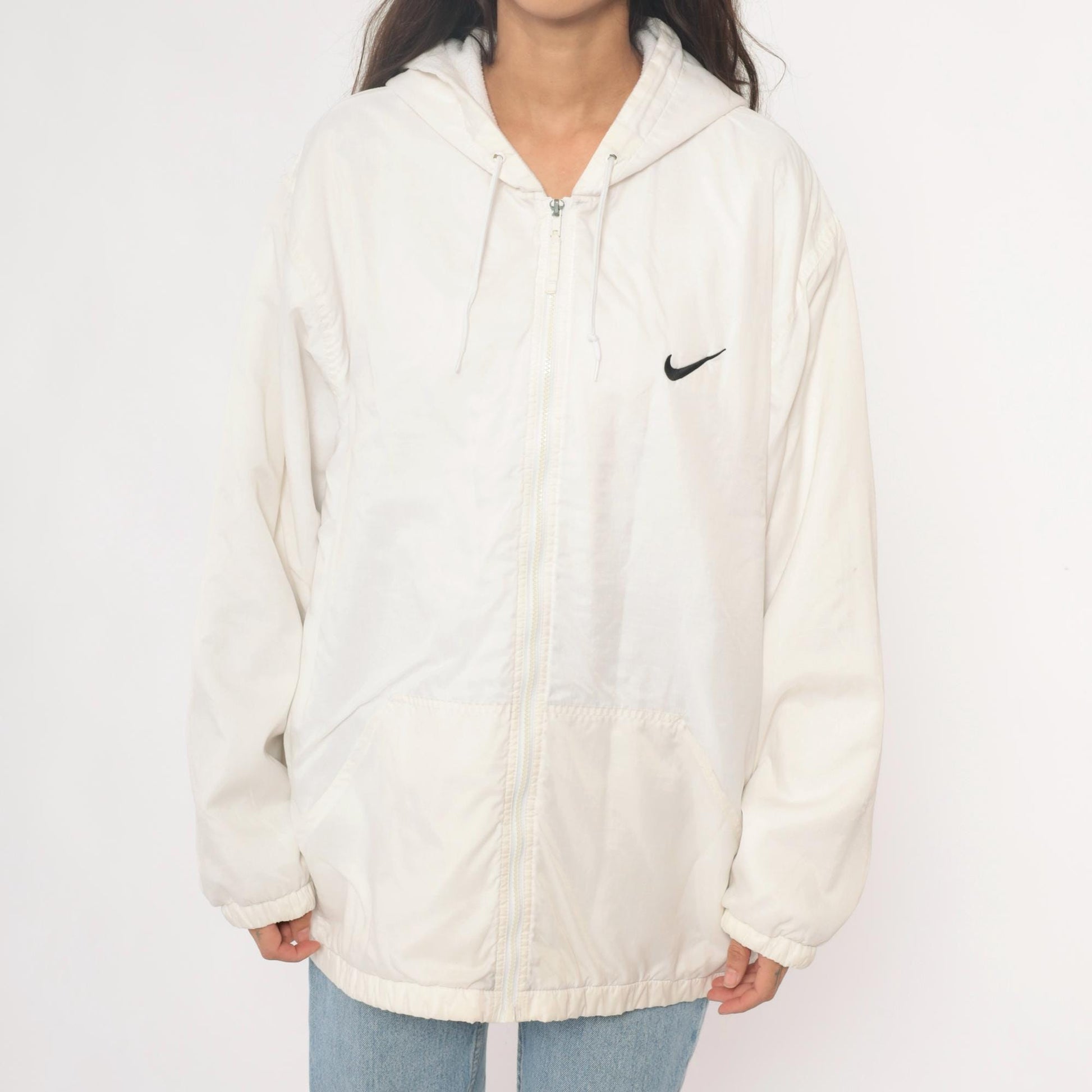 90s Nike Air Windbreaker Hooded Full Zip Jacket White Nylon Large L