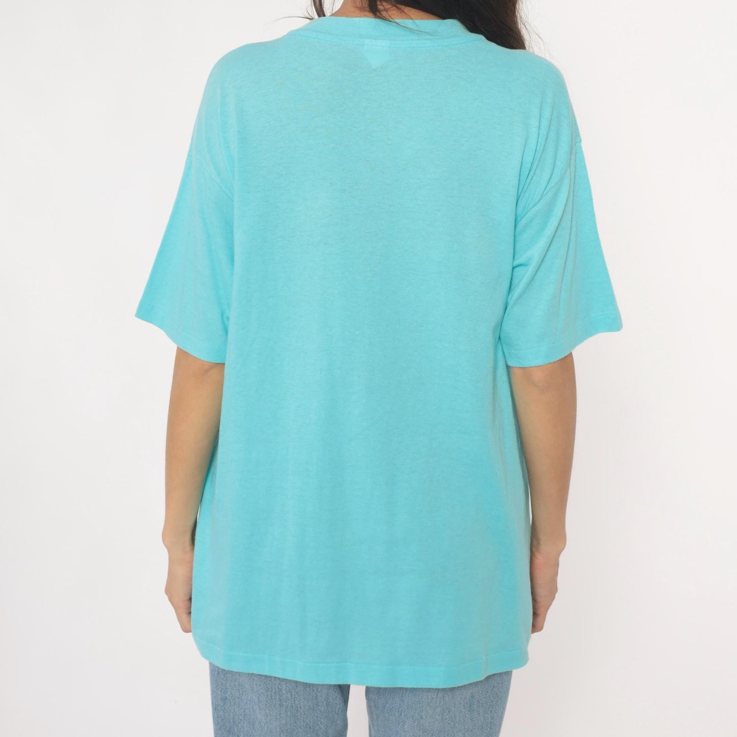 90s Anvil Kansas Tornado Graphic Tee Turquoise Cartoon Farm Animals Extra Large XL