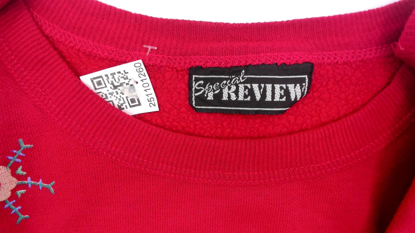 90s Hot Pink Floral Snowflake Embroidered Sweatshirt Crewneck Extra Large XXL