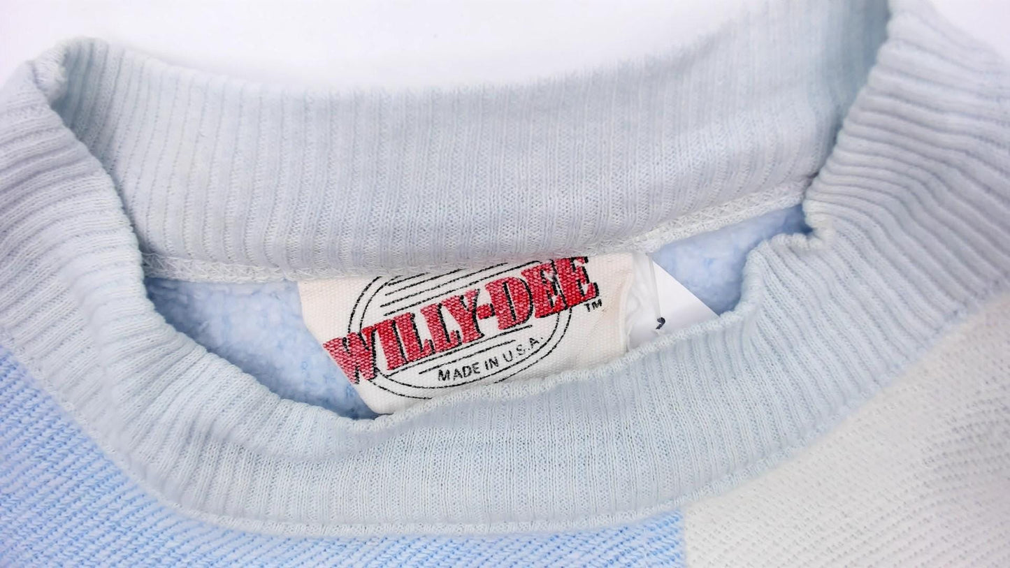 90s Willy Dee Light Blue Colourblock Sweatshirt Crew Neck Small S