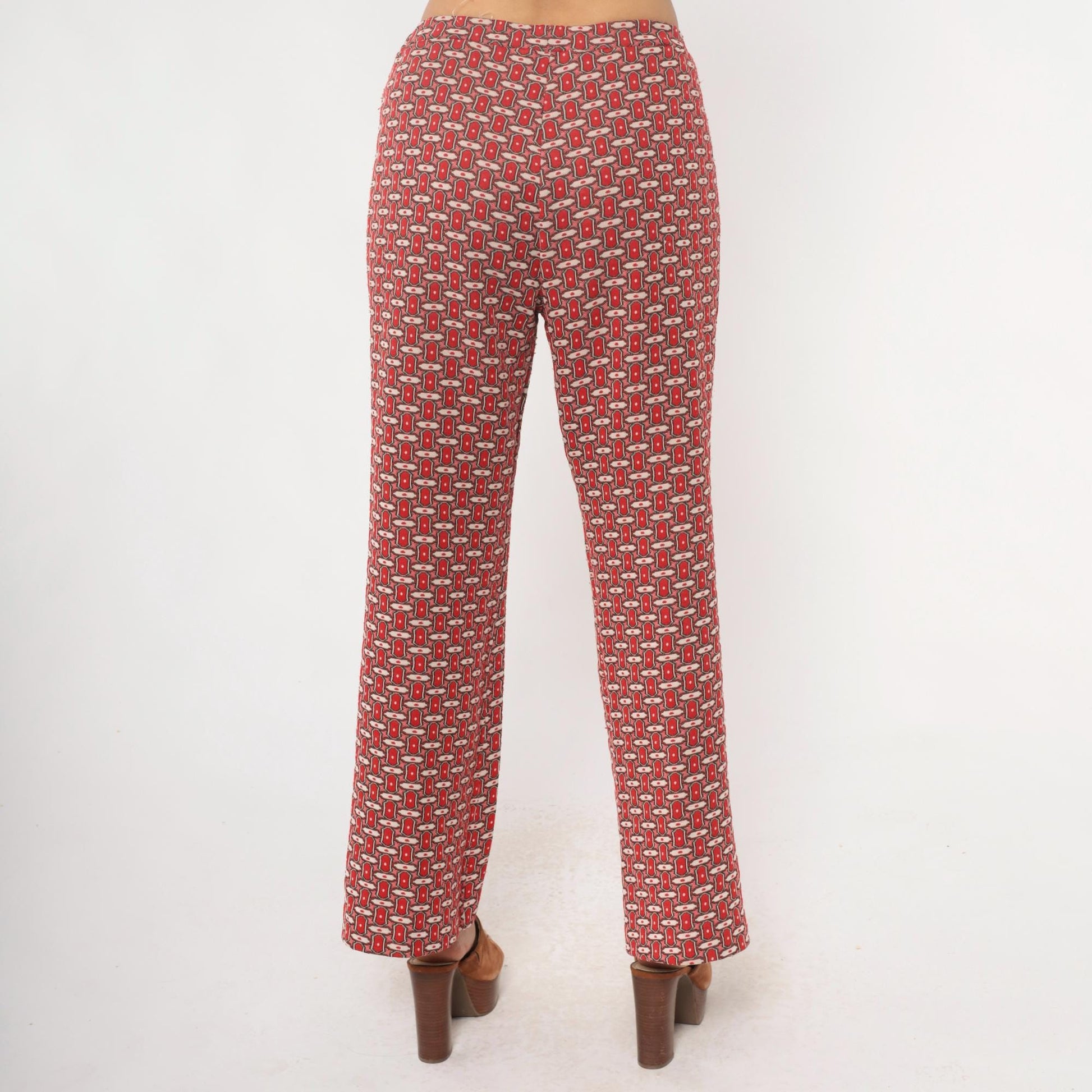 70s Red Lion Geometric Chain Print Straight Leg Trousers Burgundy Medium M