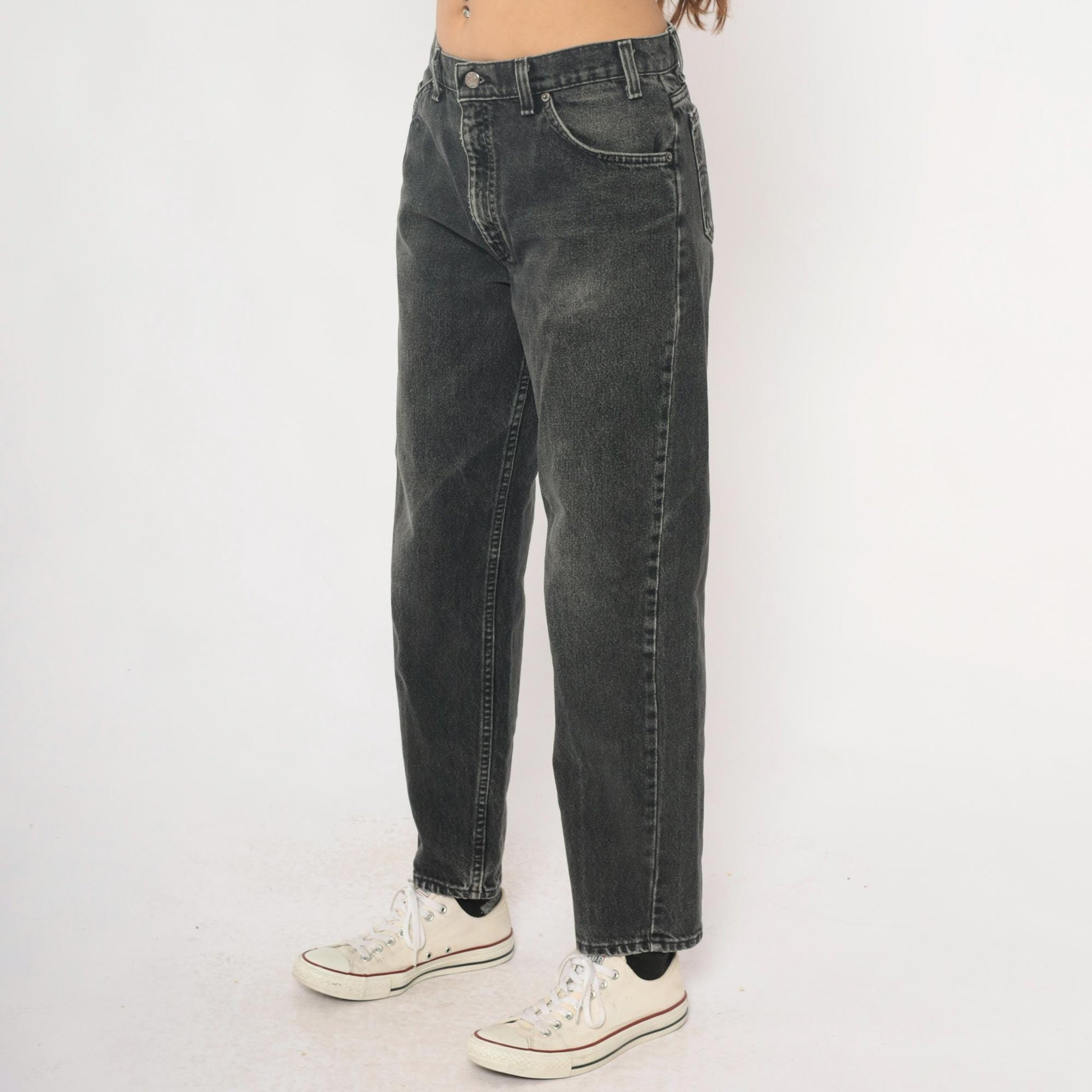 90s Levi's 550 Black Faded Denim High Waist Straight Leg Jeans 33