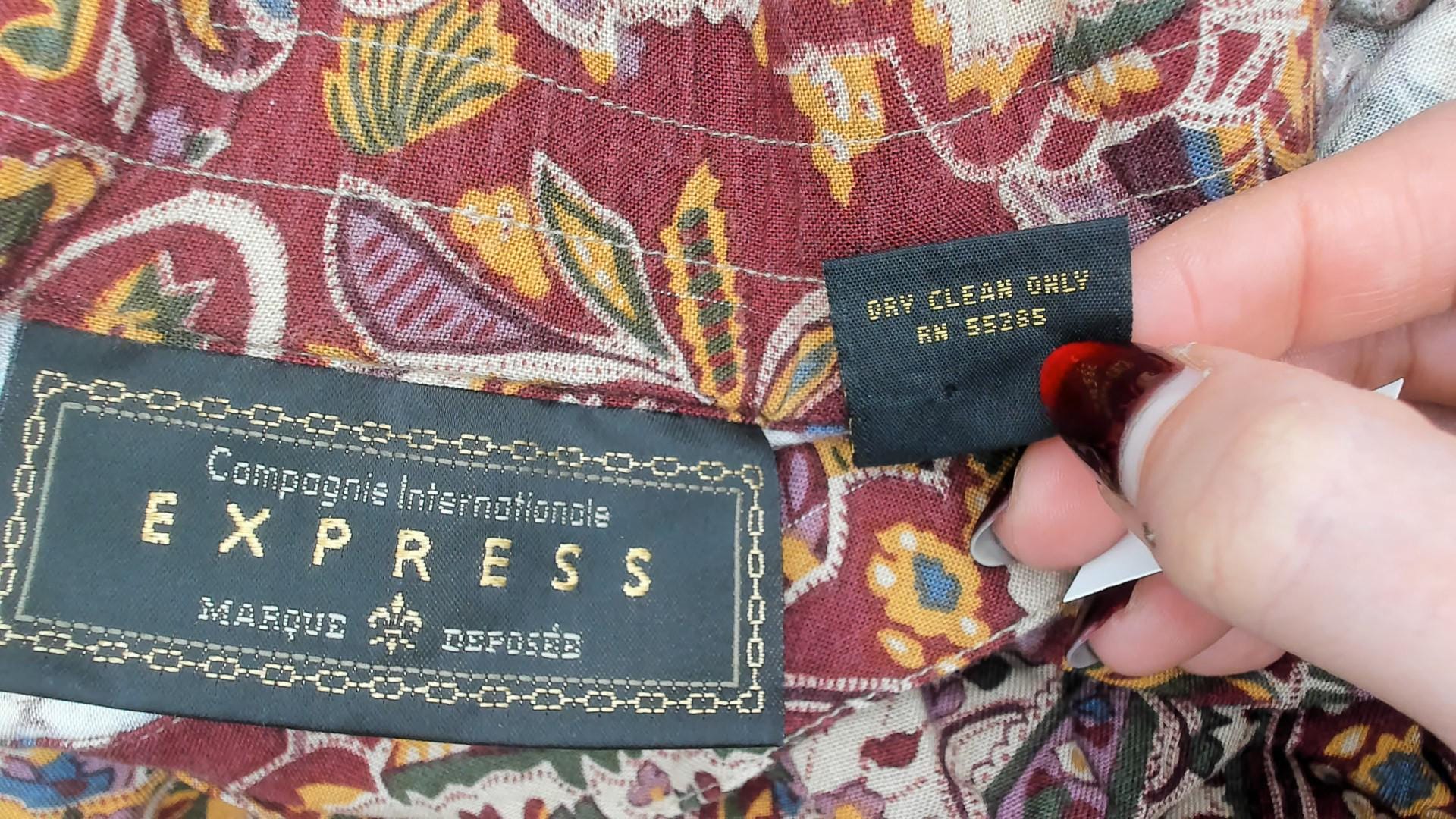 90s Express Paisley Midi Skirt Button Front Brown Purple Gold Medium M
