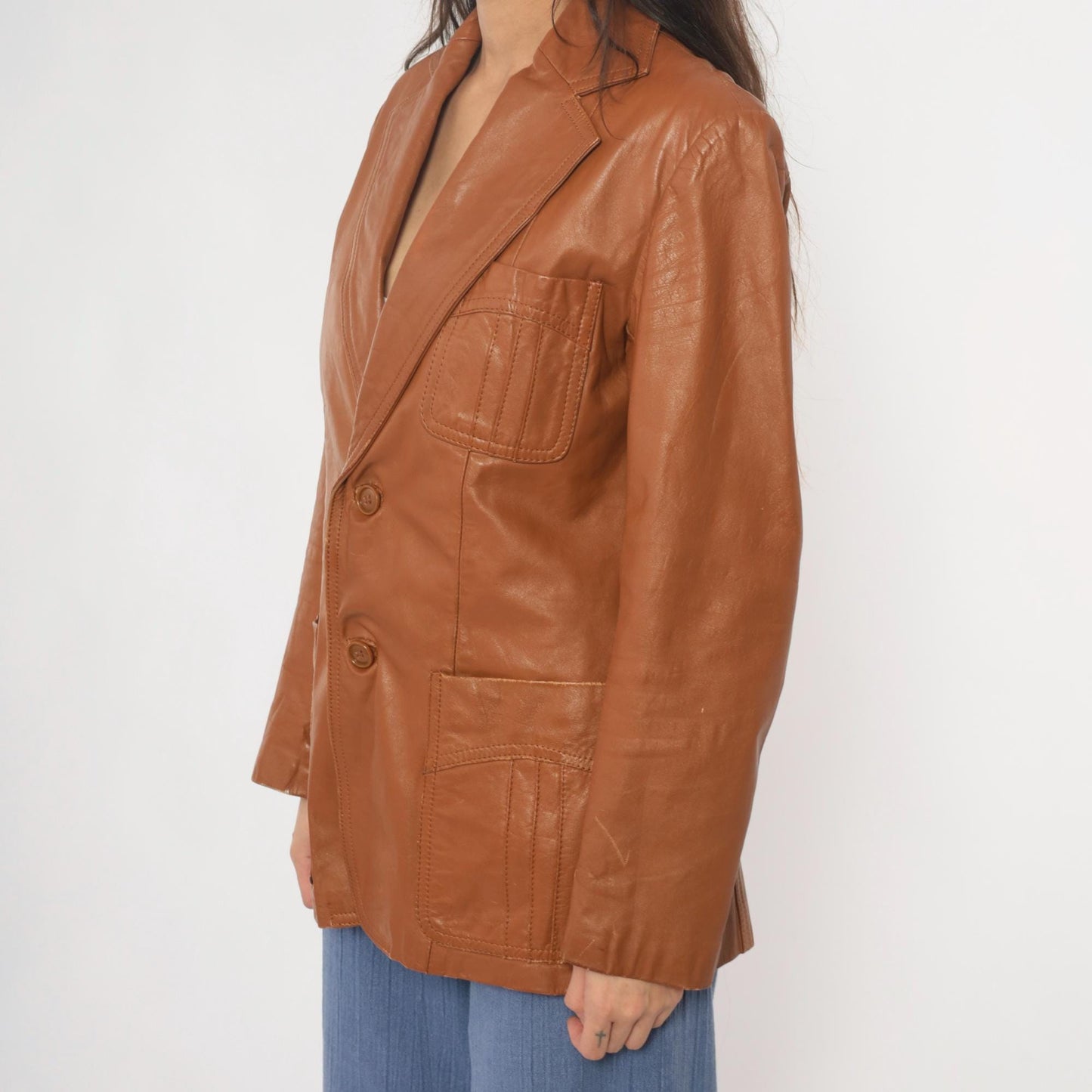 70s Leather of Distinction Tan Leather Blazer Notched Lapel Medium