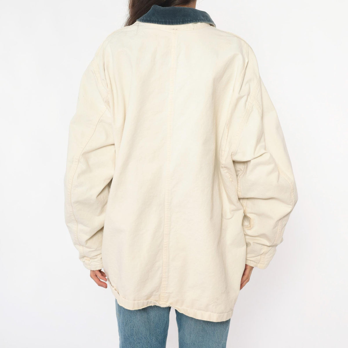90s Dickies Porter Paints Work Jacket Cream Corduroy Collar Flannel Lined Extra Large