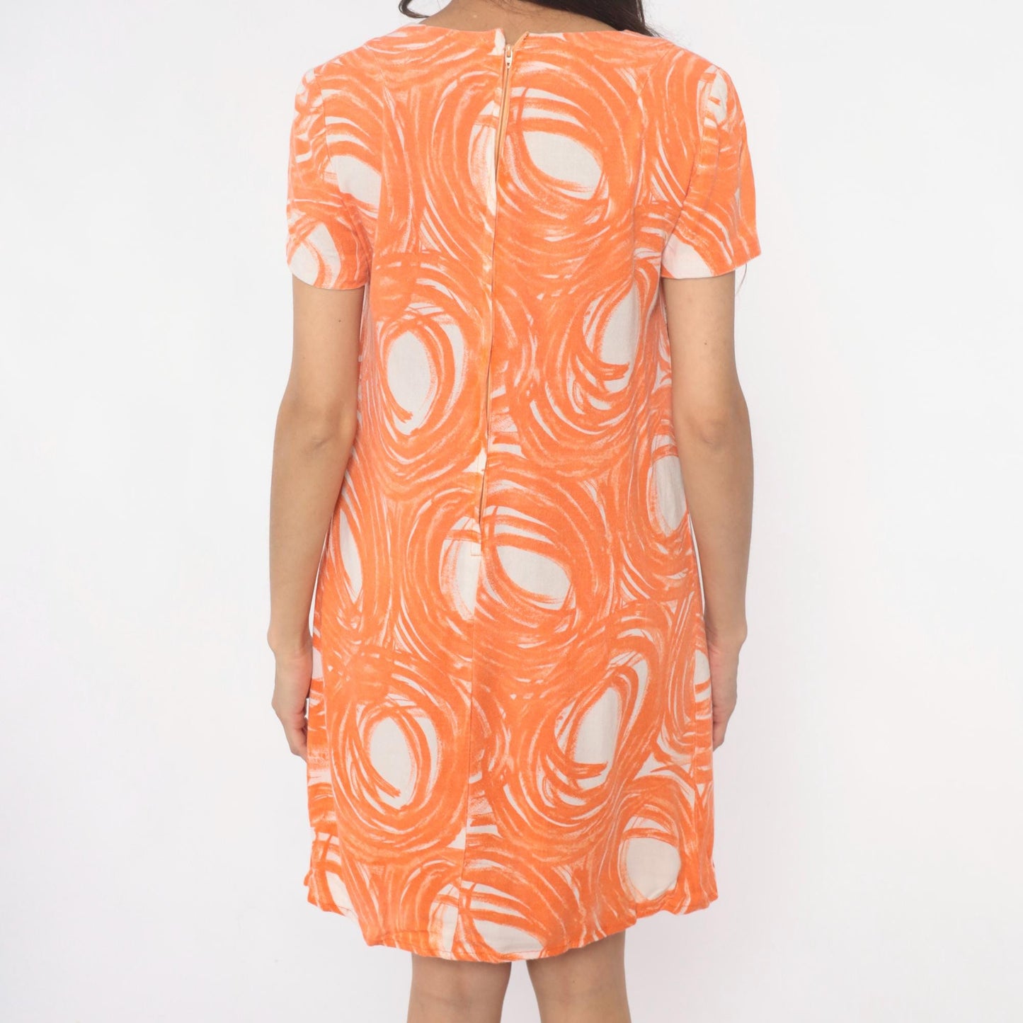 60s Mod Shift Dress Orange White Swirl Print Vogue Special Small