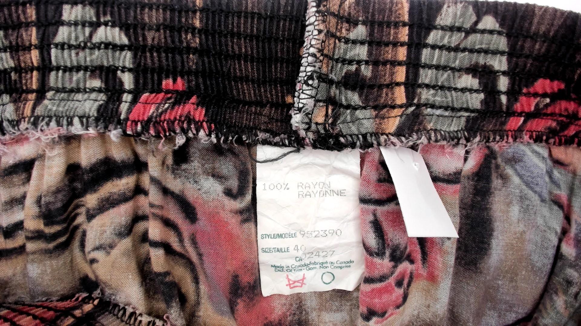 90s Floral Animal Print Midi Skirt Pink Green Brown Rayon Medium Large