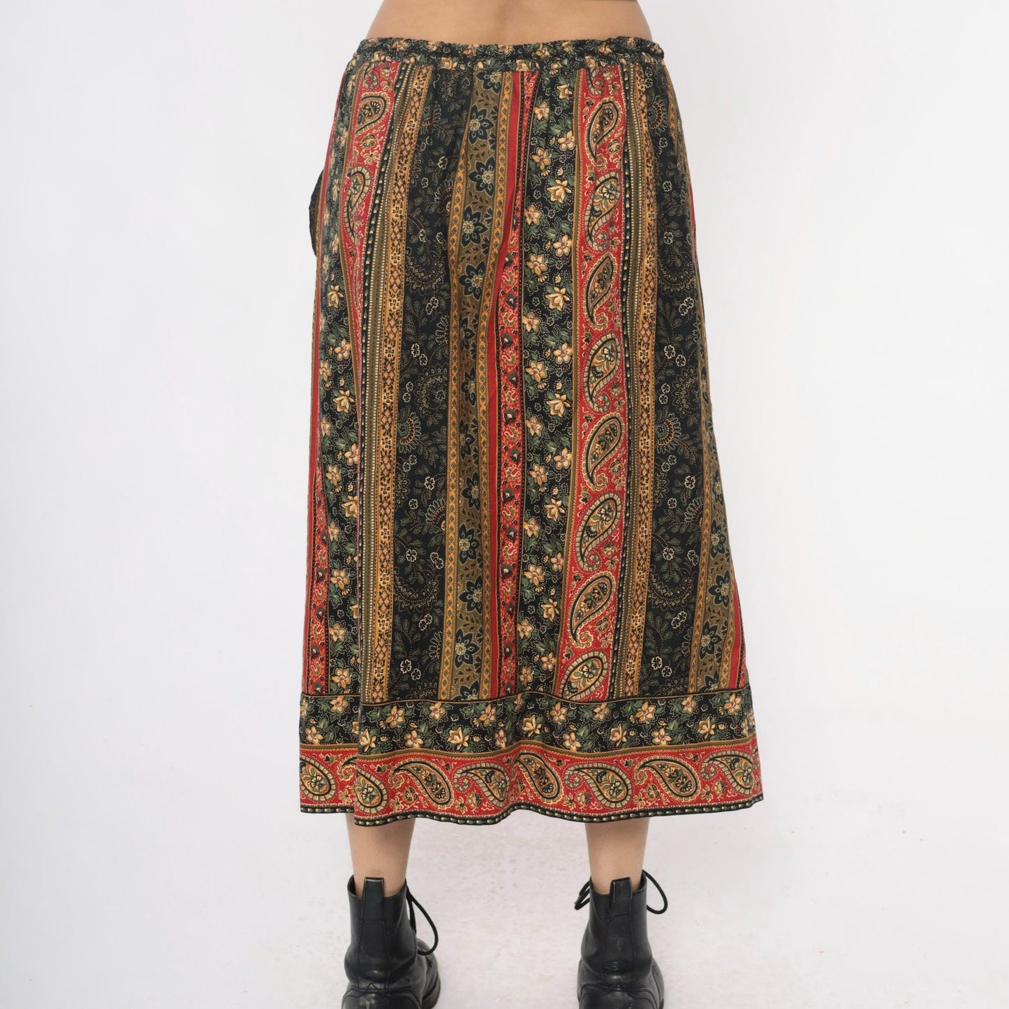 90s Suttles an Seawinds Midi Skirt Paisley Floral Stripe Elastic Waist Large