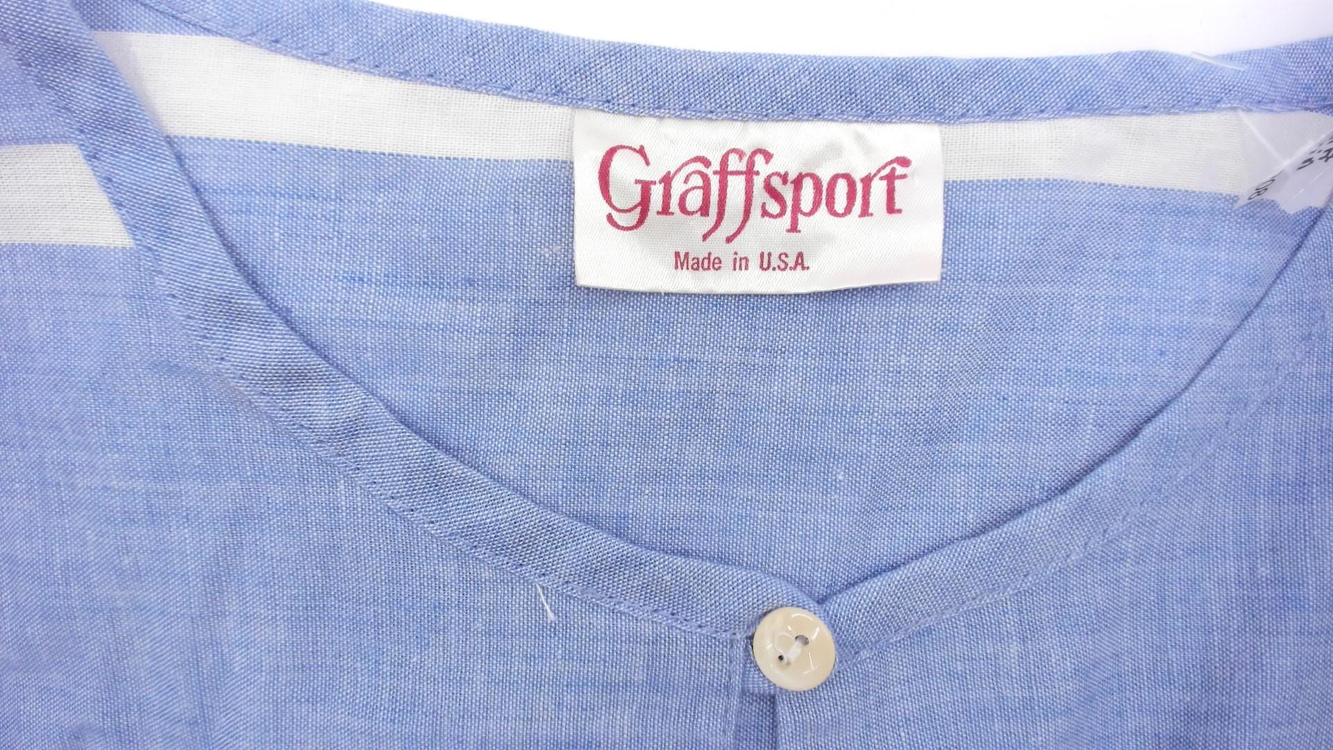 80s Graff Sport Blue White Striped Top Keyhole Neckline Small S