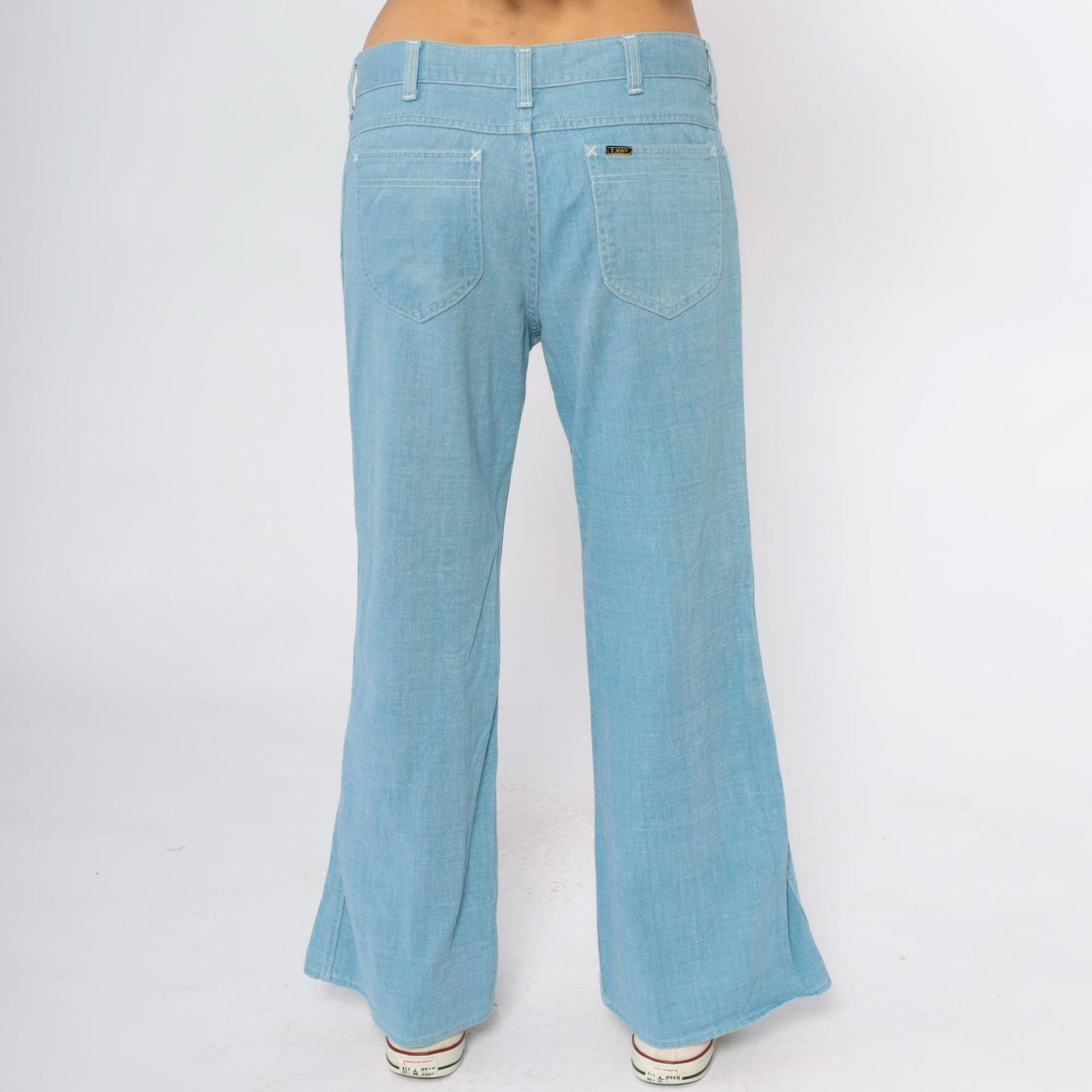 80s Lee Light Blue Flare Jeans High Rise Wide Leg Cotton Denim 33x30