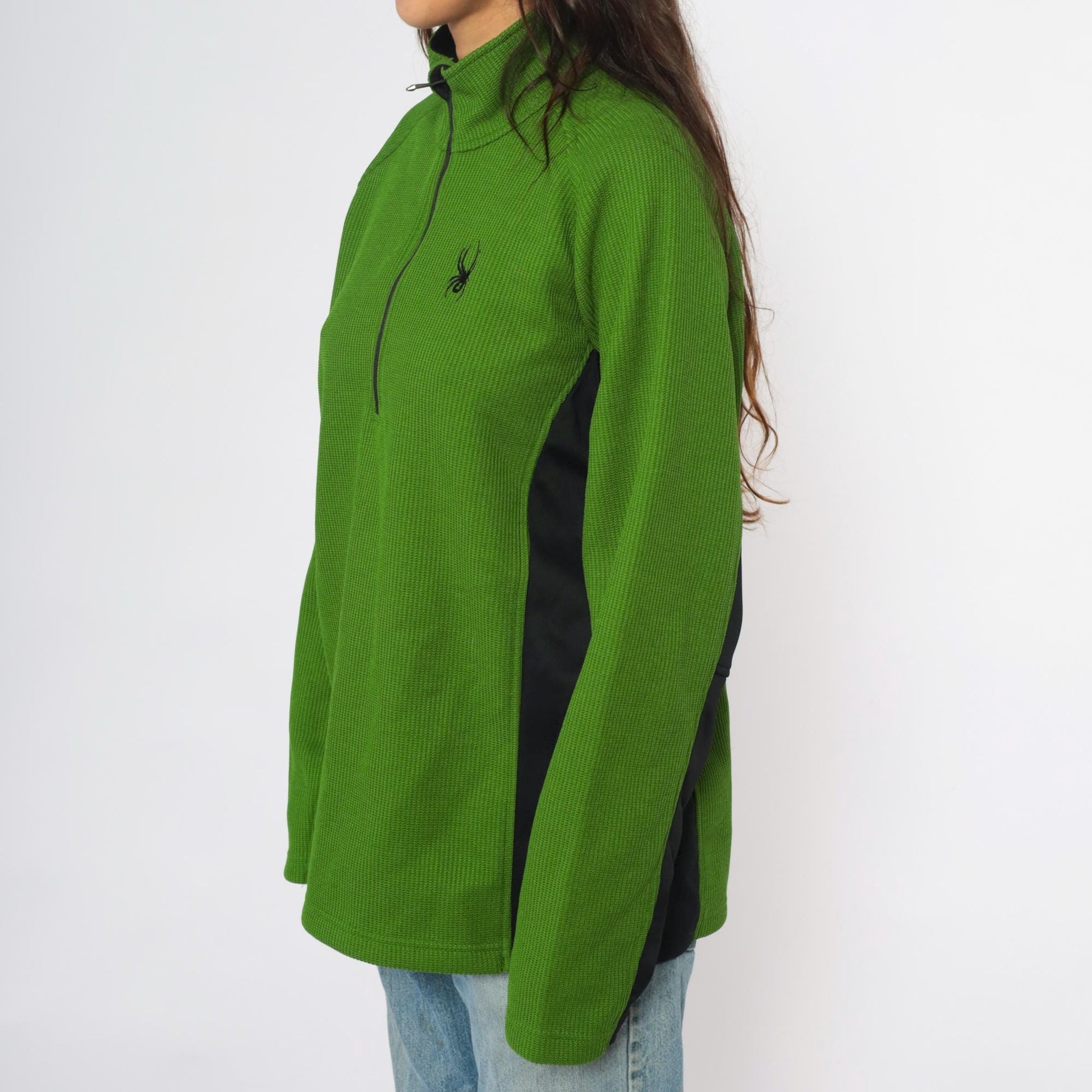 Spyder Y2K Half-Zip Fleece Pullover Lime Green Black Colorblock Large L