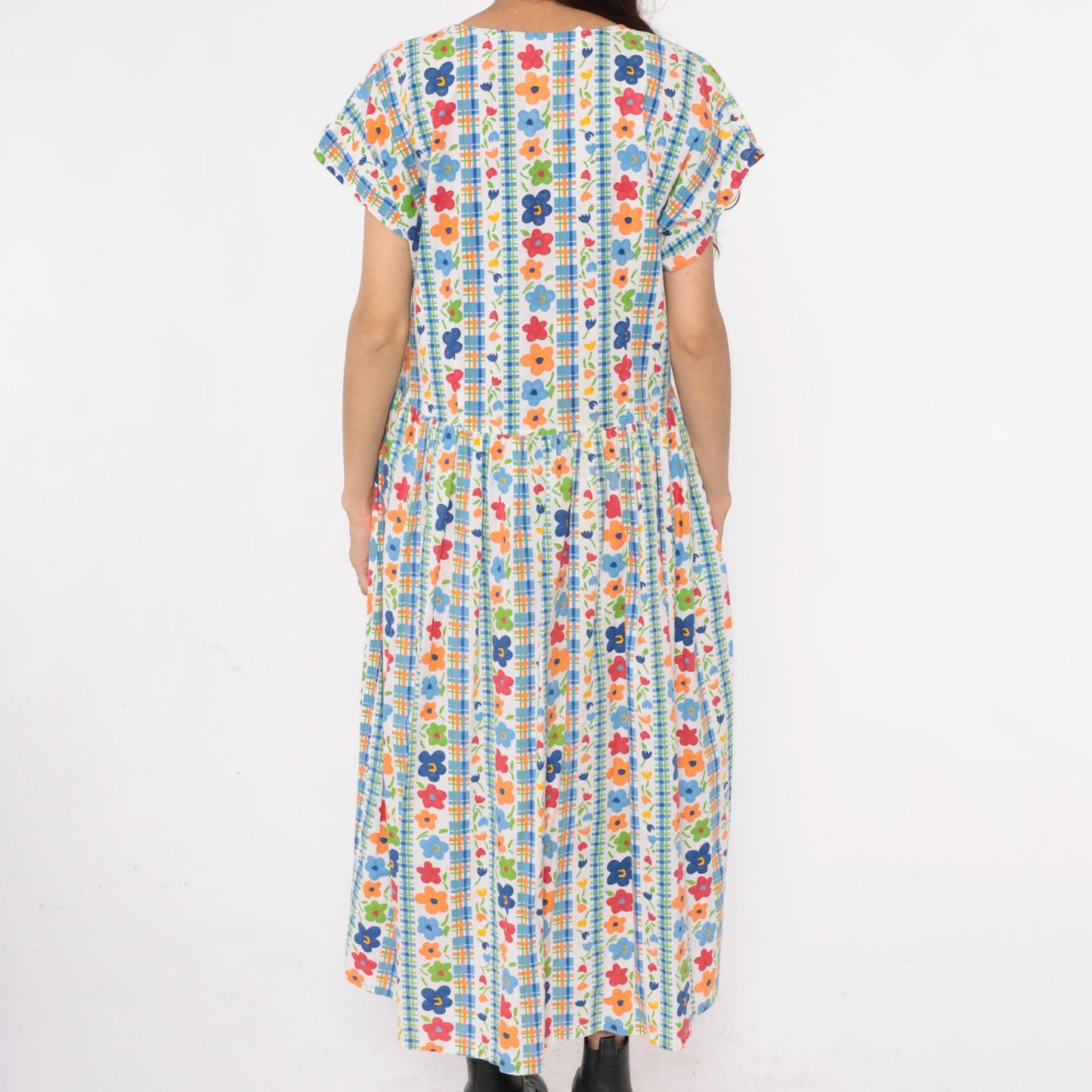 80s Chandni Floral Maxi Dress Button Front Drop Waist Multicolor Large L