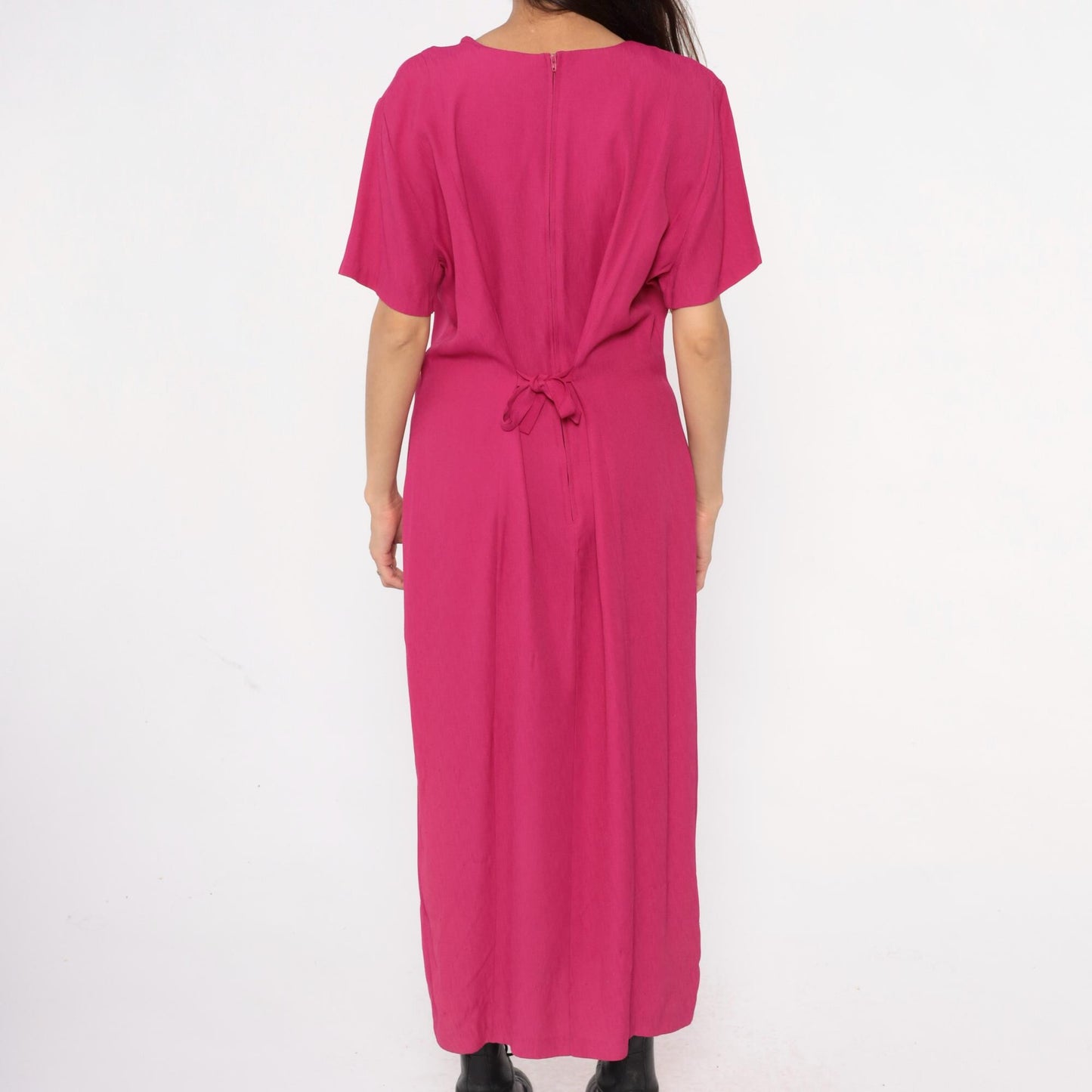 90s Nina Piccalino Hot Pink Maxi Dress V-Neck Button Front Large L