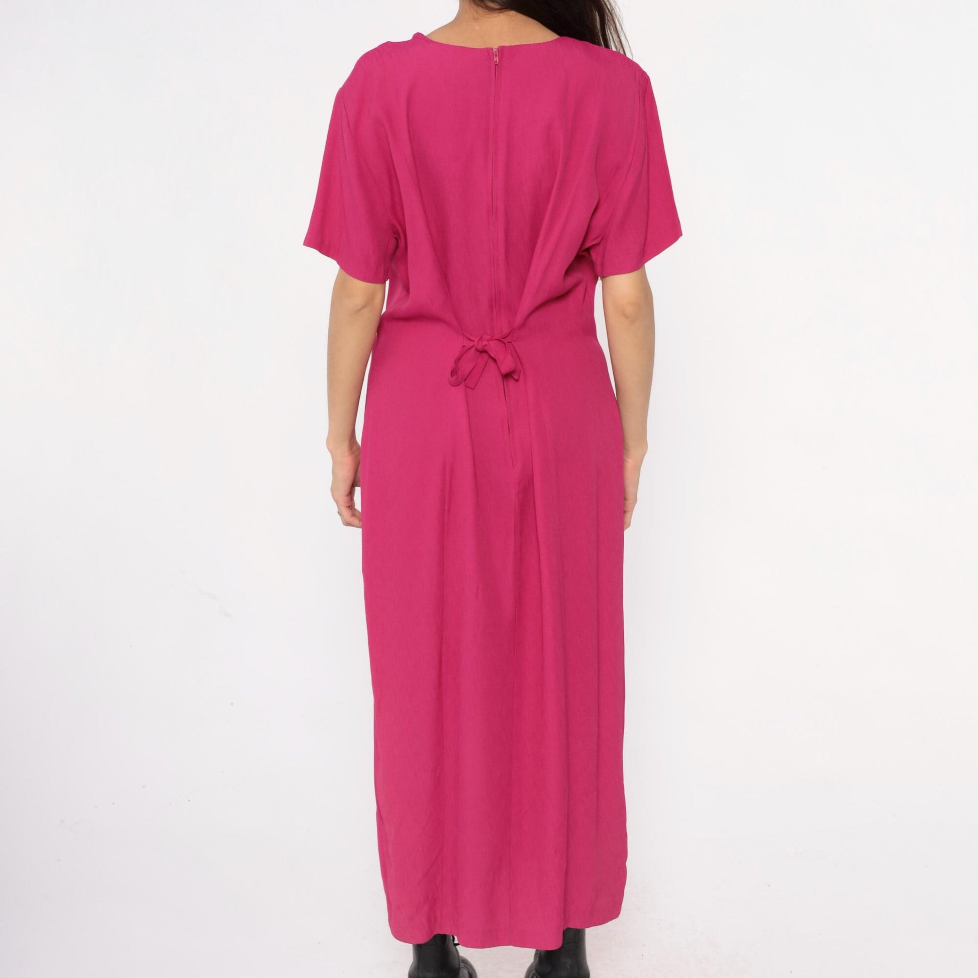 90s Nina Piccalino Hot Pink Maxi Dress V-Neck Button Front Large L