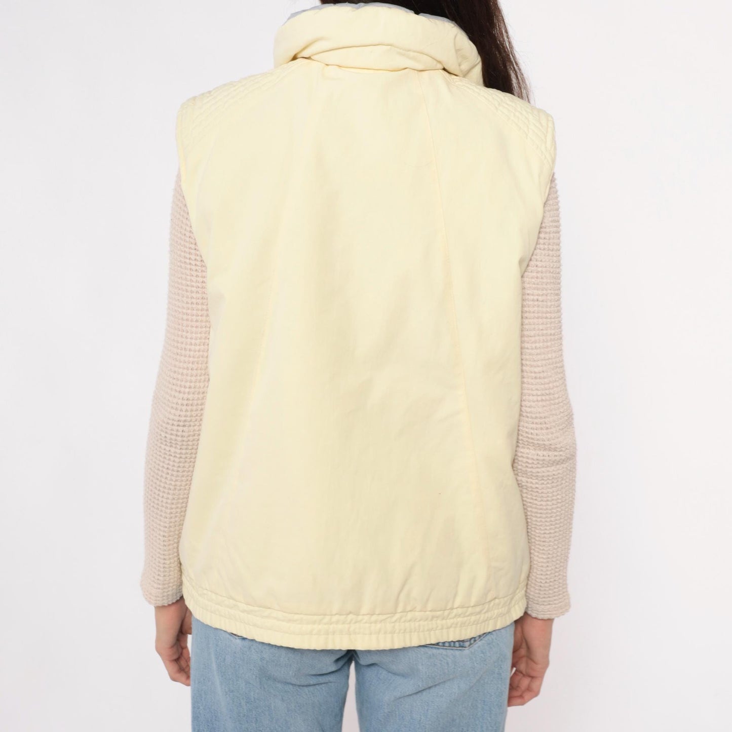 80s Reversible Quilted Vest Yellow Grey Puffer Sleeveless Medium