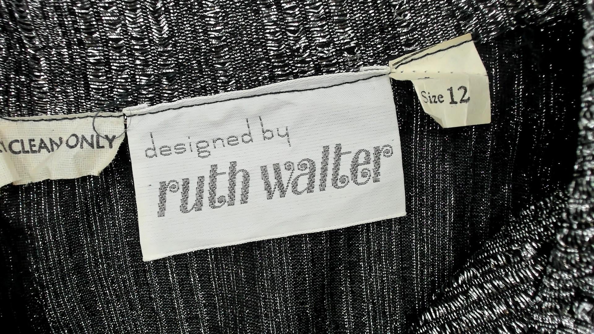 80s Ruth Walter Metallic Silver Blouse Pointed Collar Long Sleeve Small