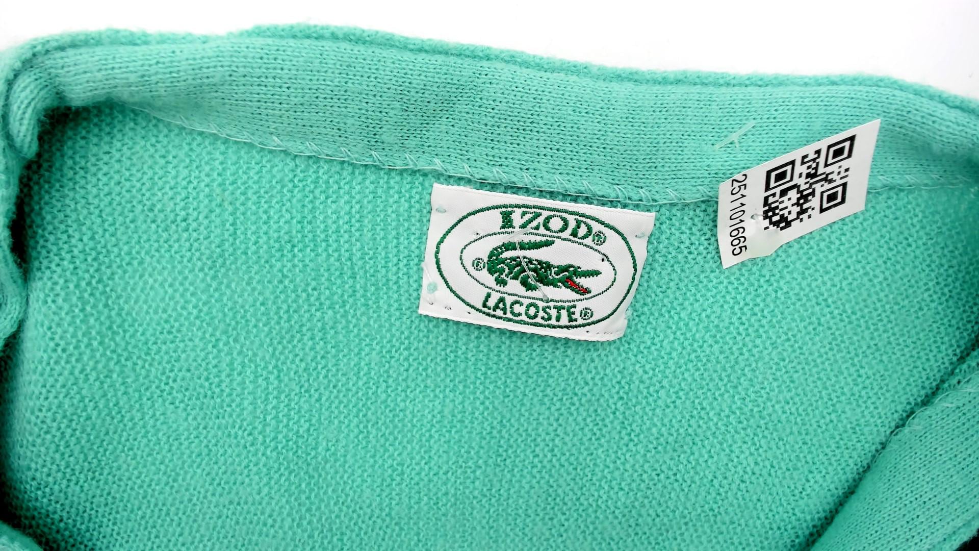 80s Lacoste Izod Turquoise Cardigan Crocodile Logo V-Neck Knit Medium