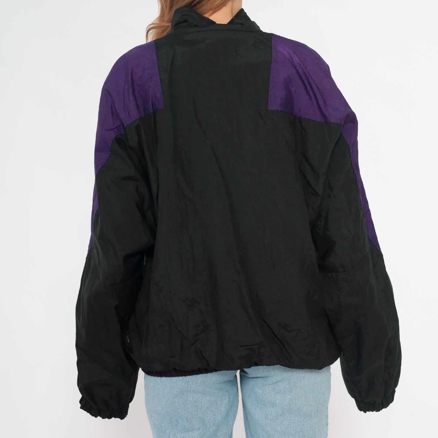 90s Colorblock Windbreaker Black Purple Blue Nylon Jacket Large L