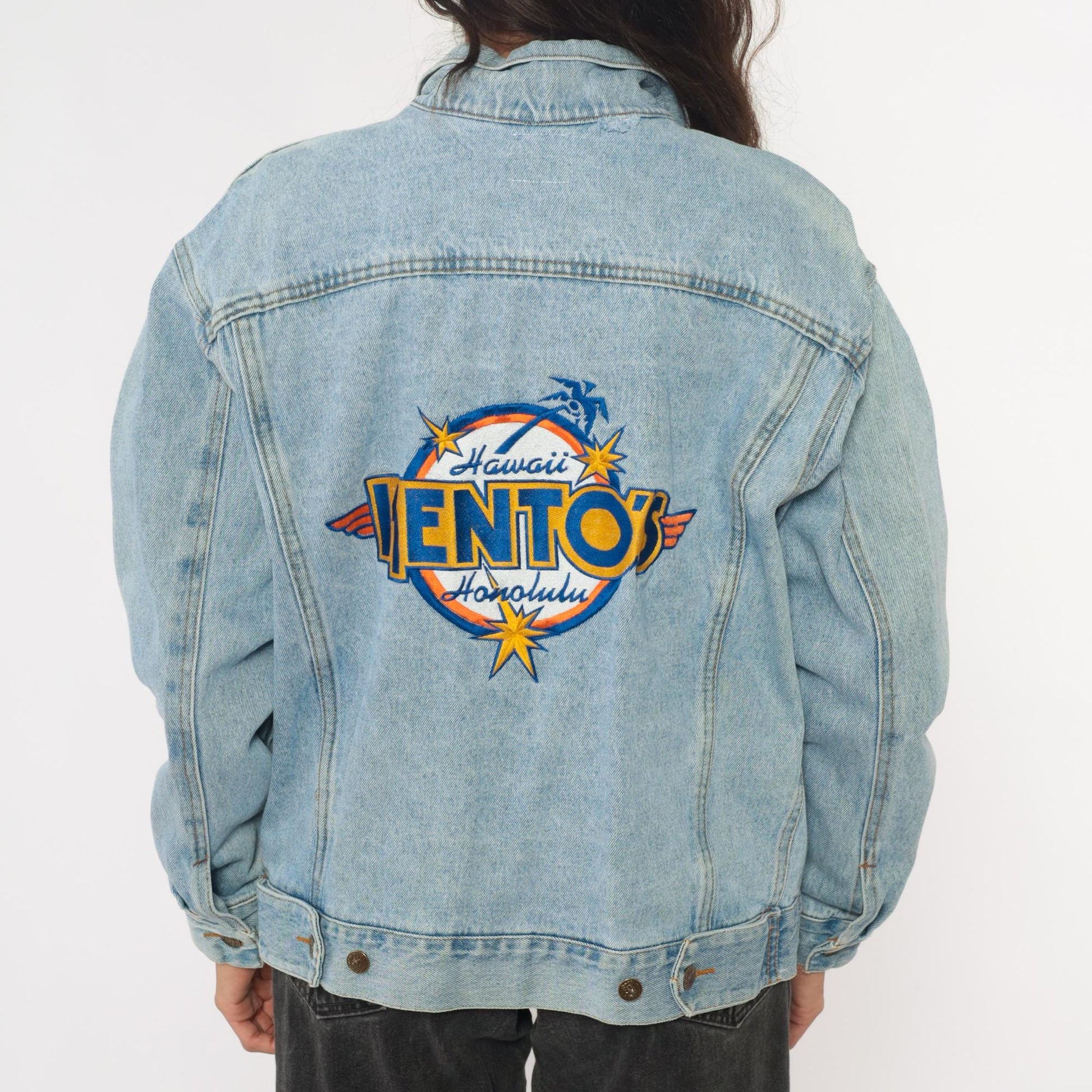90s Kento's Hawaii Honolulu Light Wash Denim Jacket Embroidered Medium M
