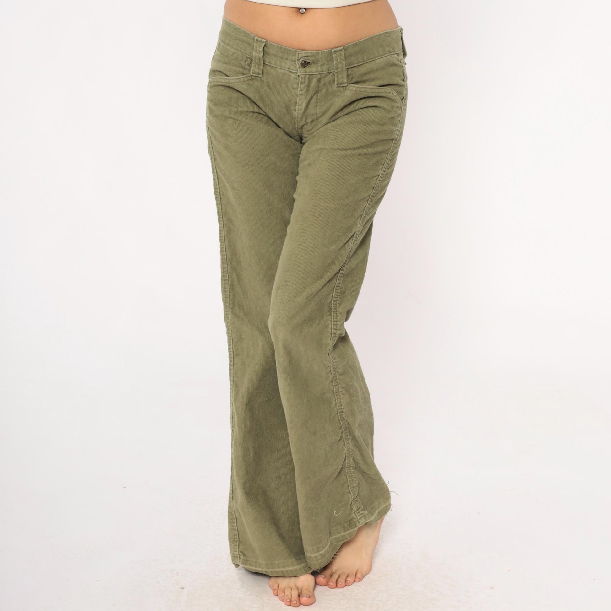 Levi's Y2K Olive Green Corduroy Bootcut Pants Low Rise Flare Leg XS